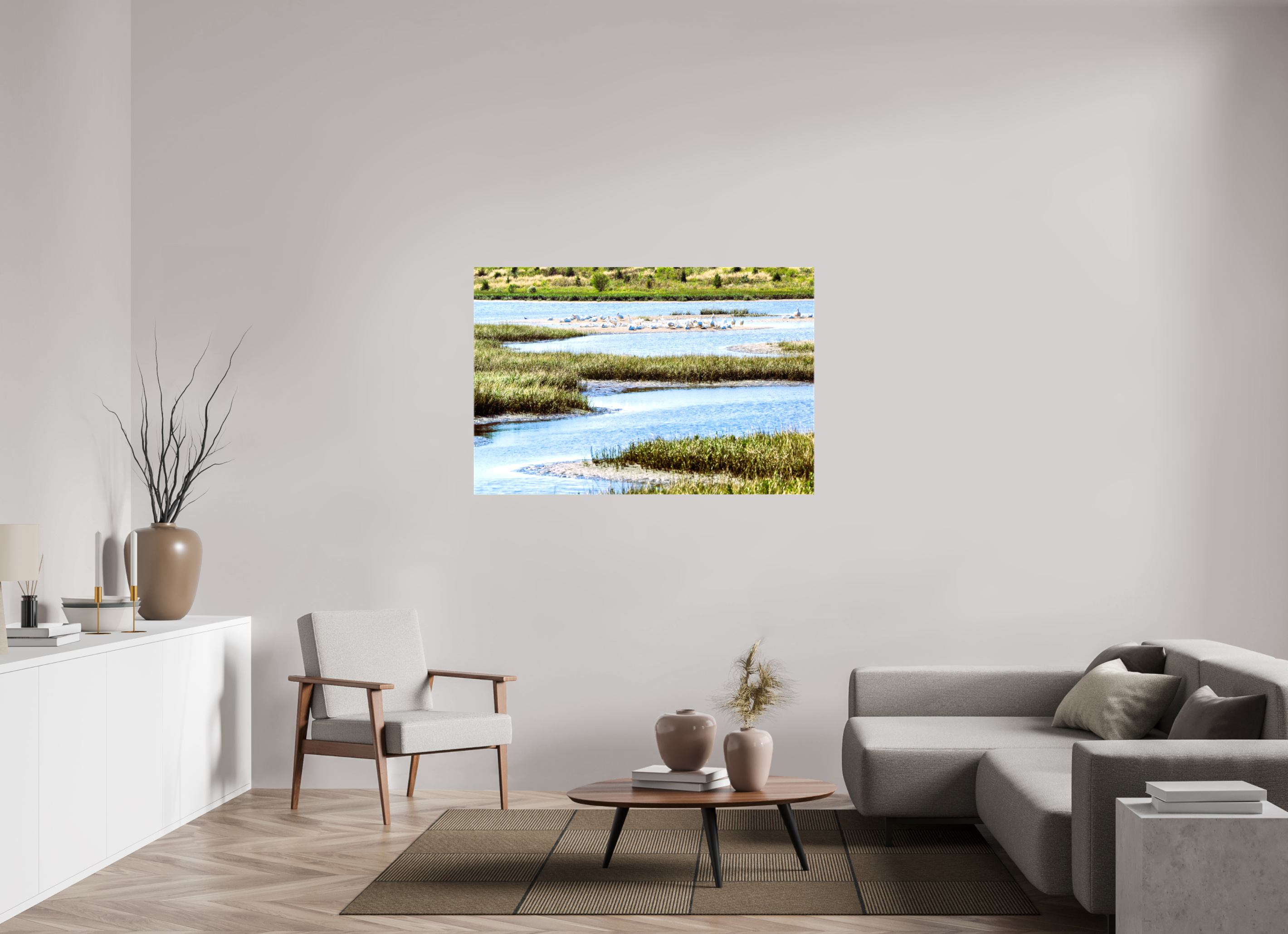 54 x 36″, Glossy Canvas on Stretcher Frame, 1,57" Wrapped Marshland Sanctuary