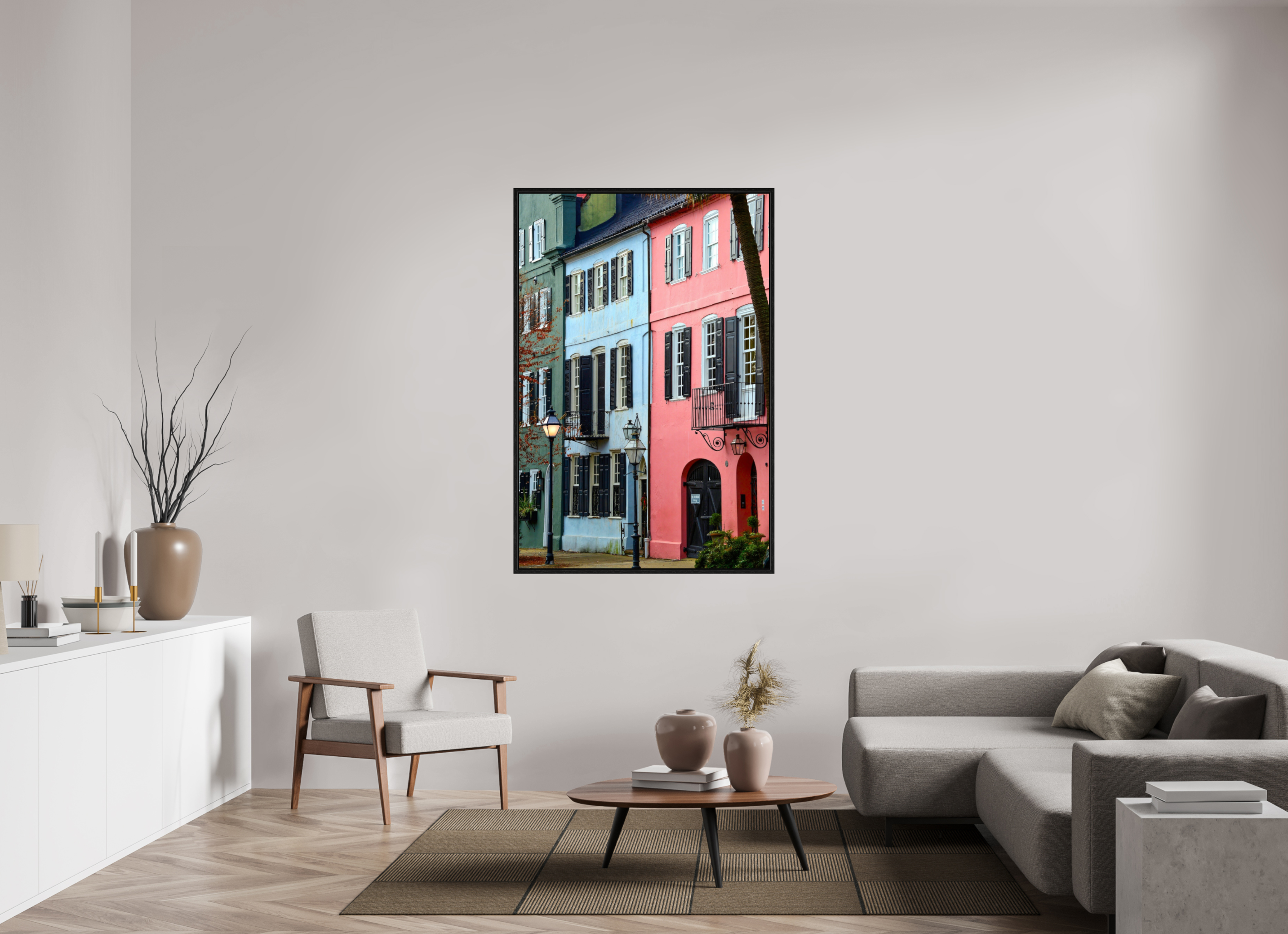 40 x 60″, Floater Frame Rainbow Row