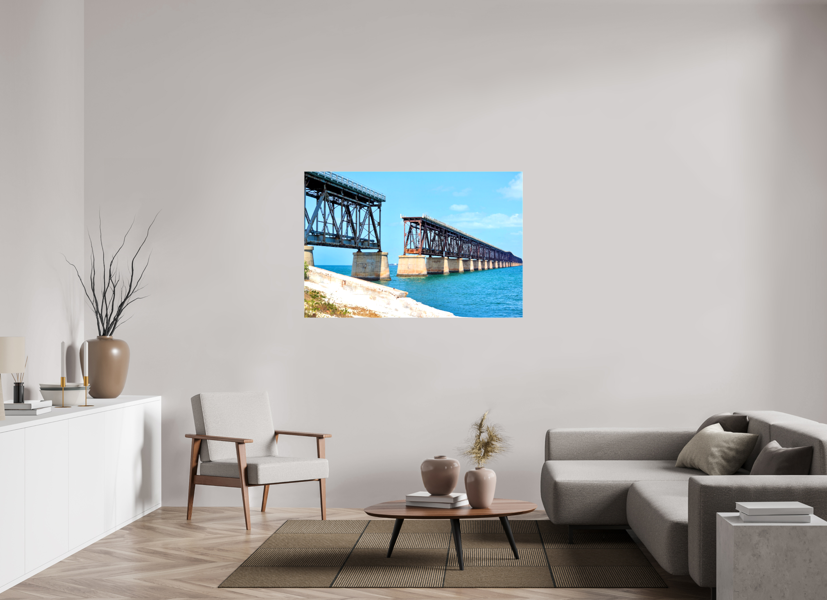 54 x 36″, Glossy Canvas on Stretcher Frame, 1,57" Wrapped Old Bahia Honda Bridge