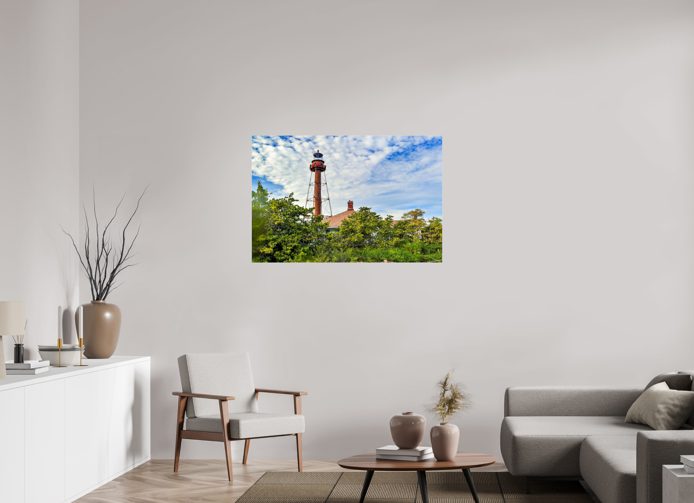45 x 30″, Metallic Photo Print Under Acrylic Glass Sanibel Island Lighthouse – Holiday Edition