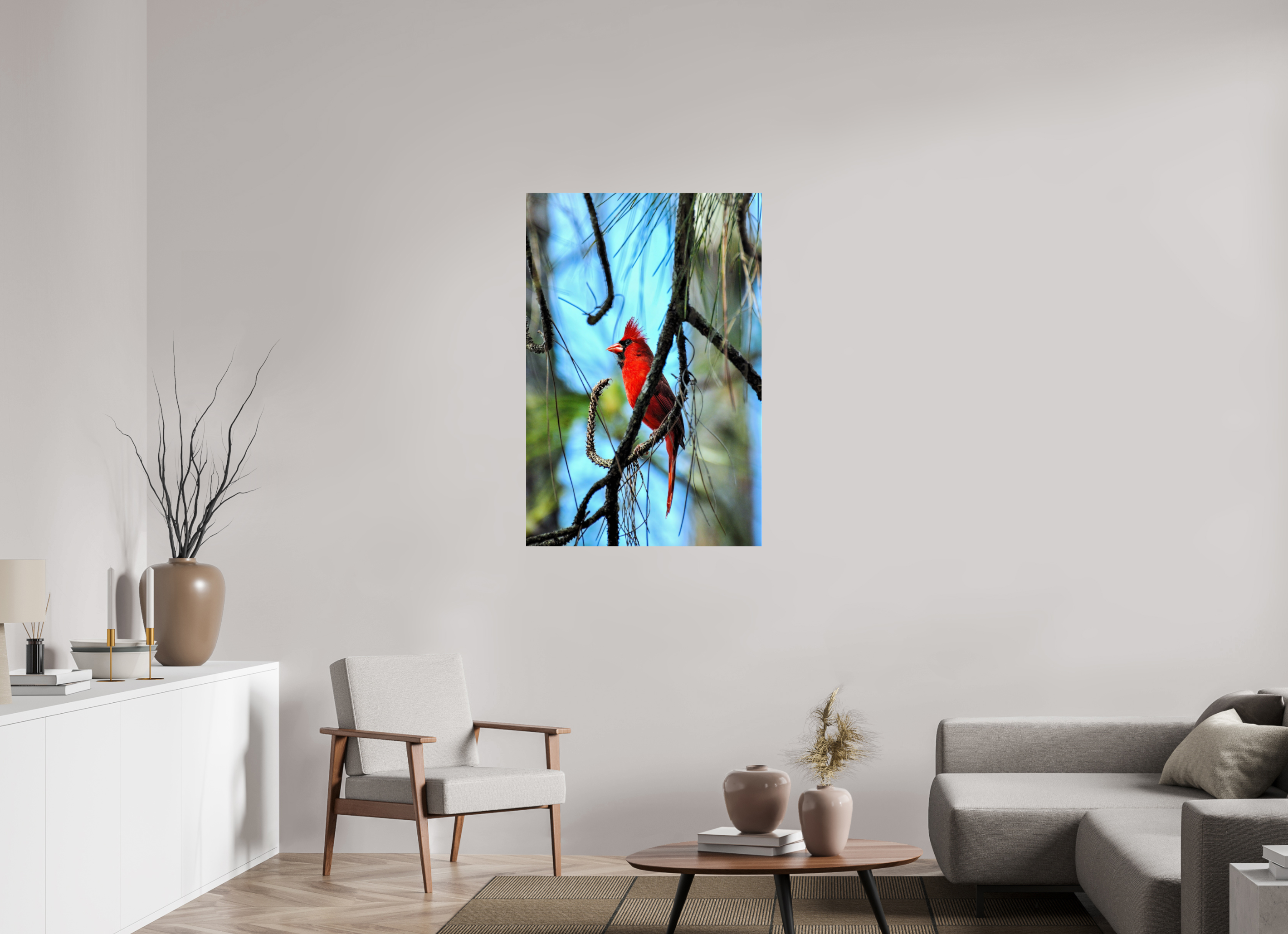 30 x 45″, Metallic Photo Print Under Acrylic Glass The Corkscrew Cardinal