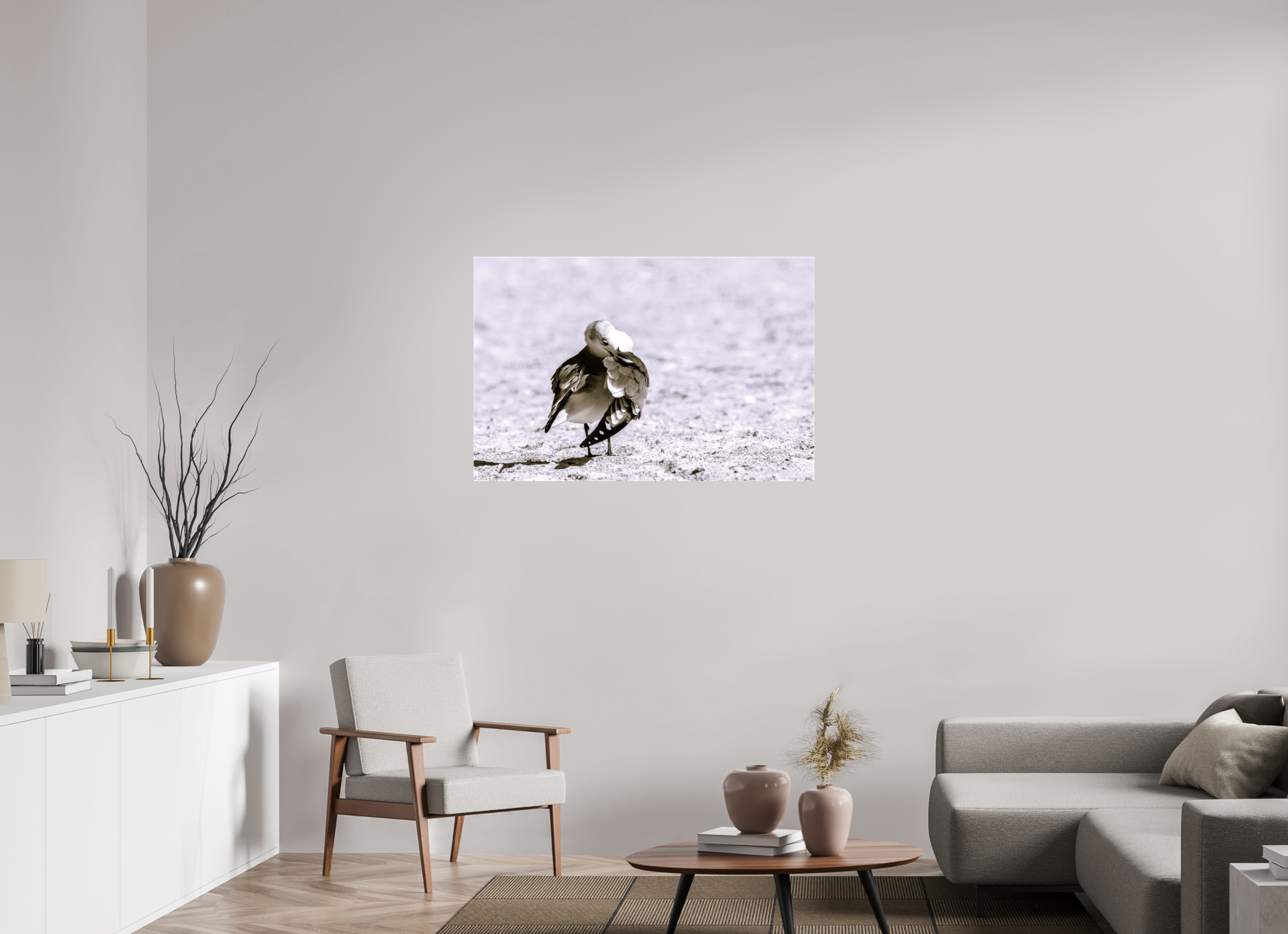 42.7 x 28″, Glossy Canvas on Stretcher Frame, 1,57" Wrapped Preening Gull