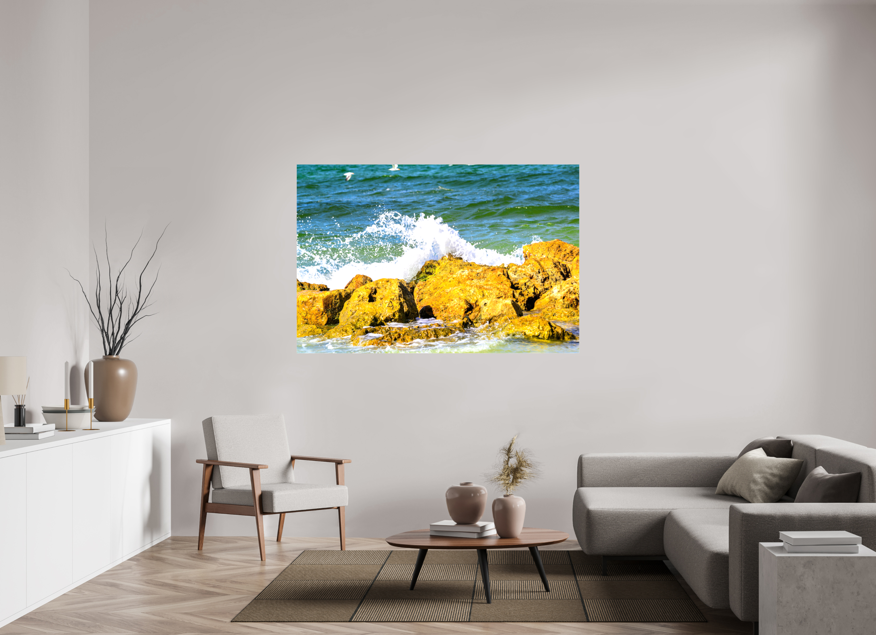 66 x 44″, Glossy Canvas on Stretcher Frame, 1,57" Wrapped Waves Breaking