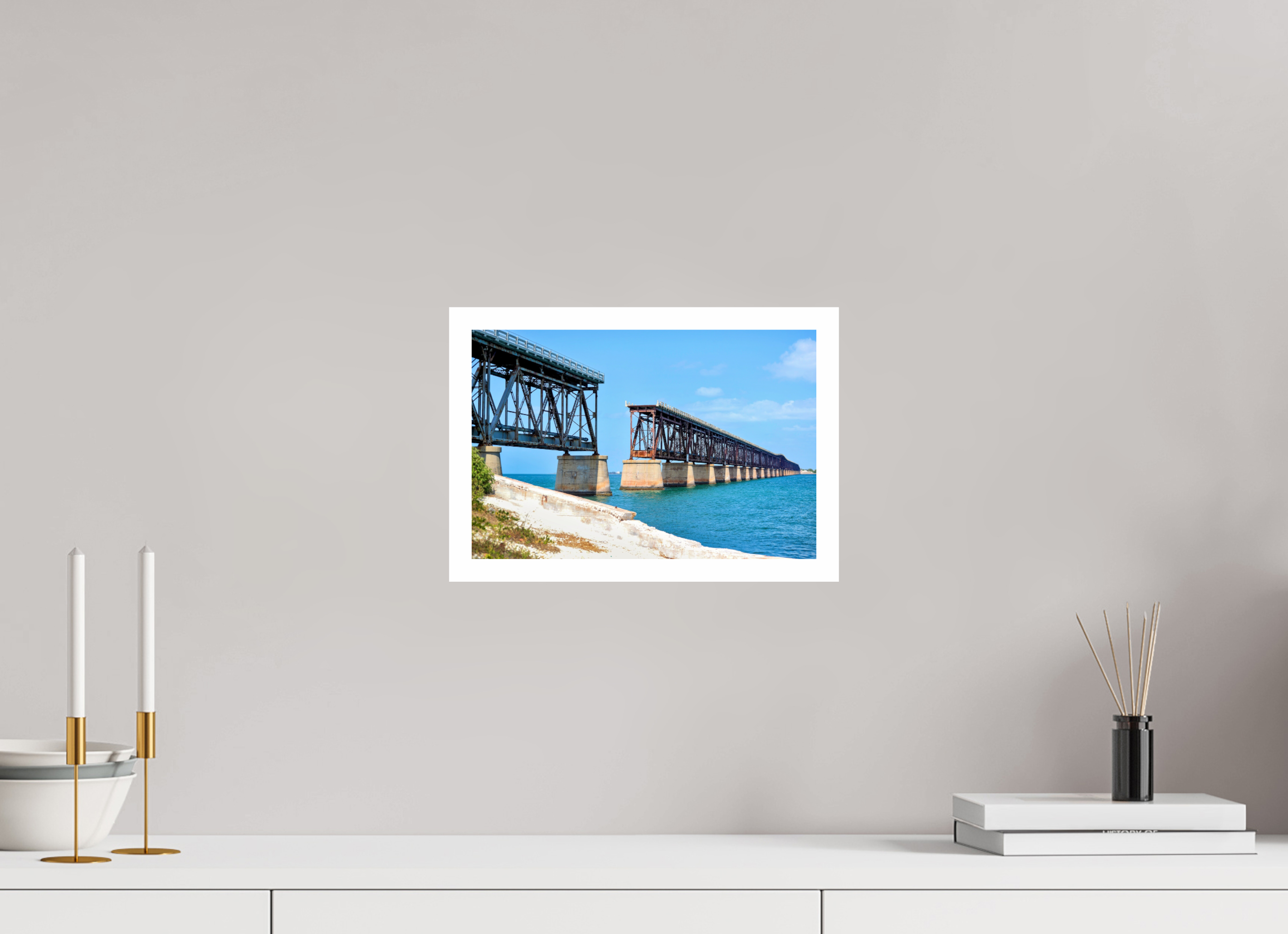 12 x 8″, Hahnemühle FineArt Pearl Print, .79" white border Old Bahia Honda Bridge