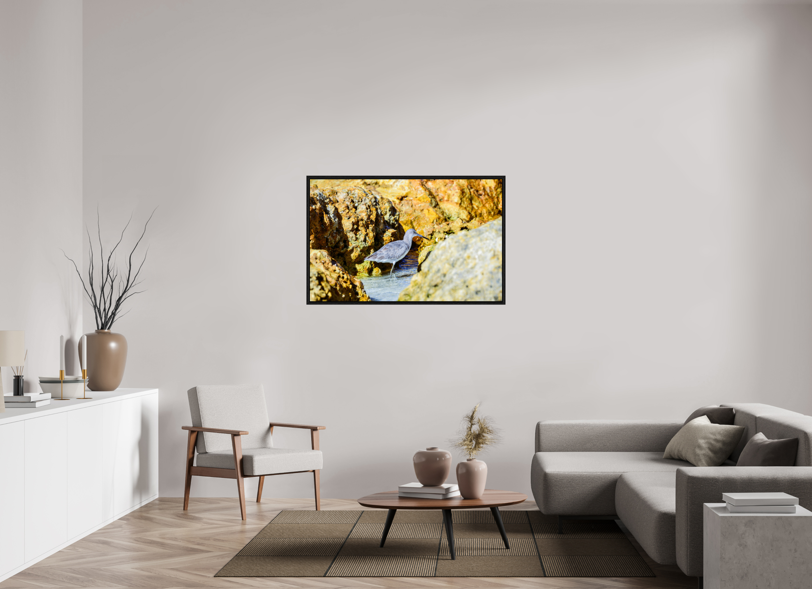 48.8 x 31″, Floater Frame The Hiding Willet