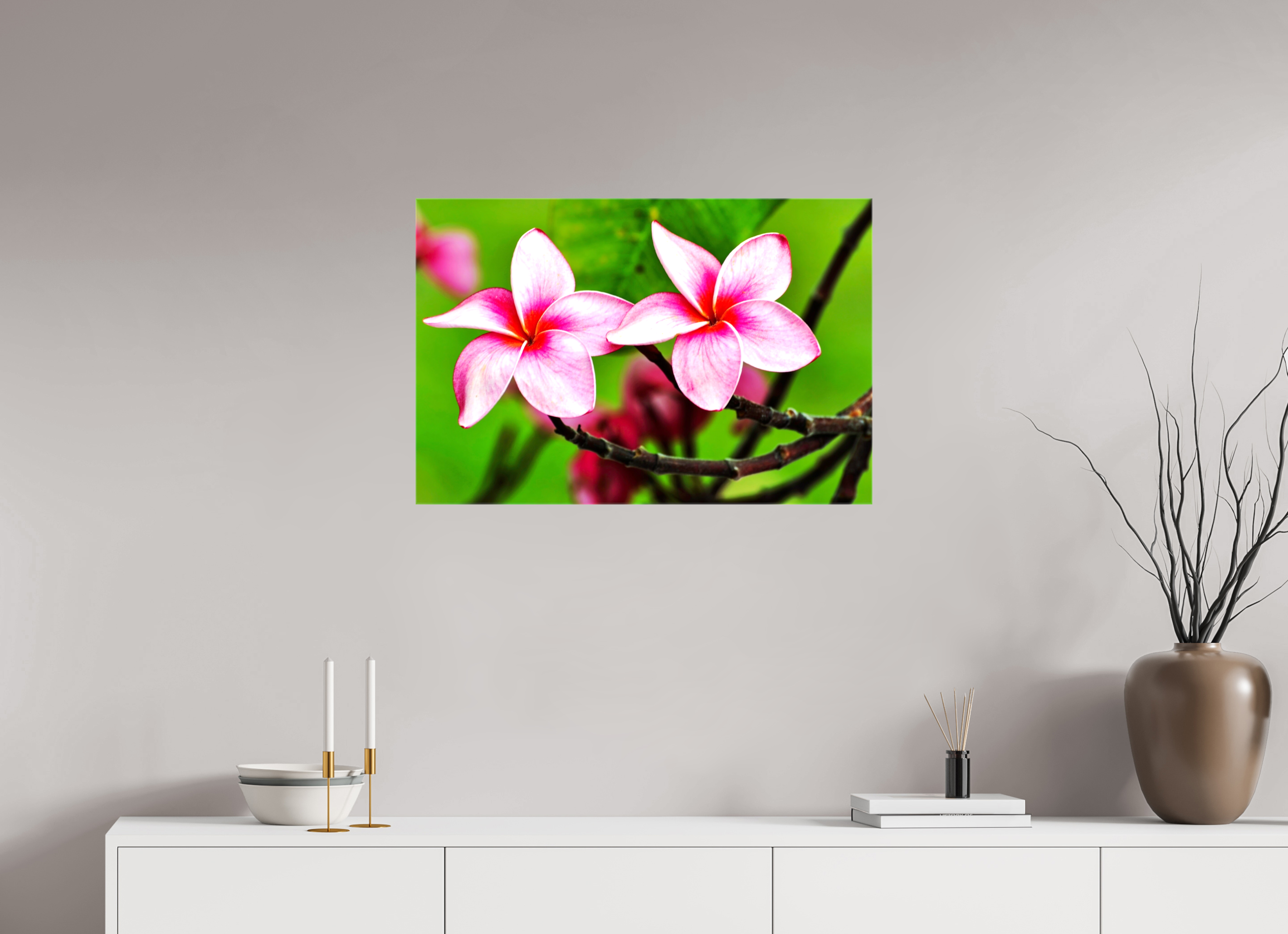 30 x 20″, Glossy Canvas on Stretcher Frame, 1,57" Wrapped Pink Plumeria Rubra (Frangipani)