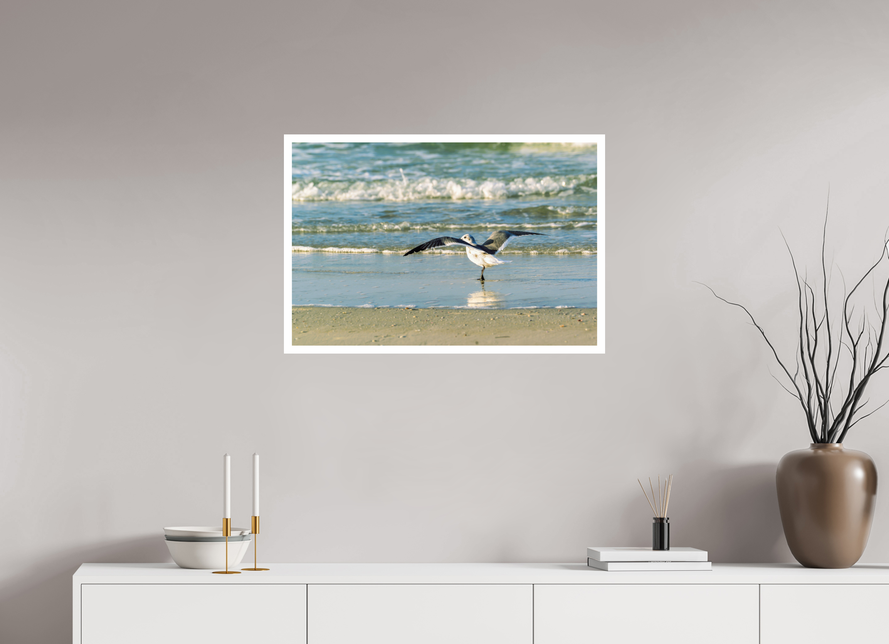30 x 20″, Hahnemühle FineArt Pearl Print, .79" white border Laughing Gull in Motion