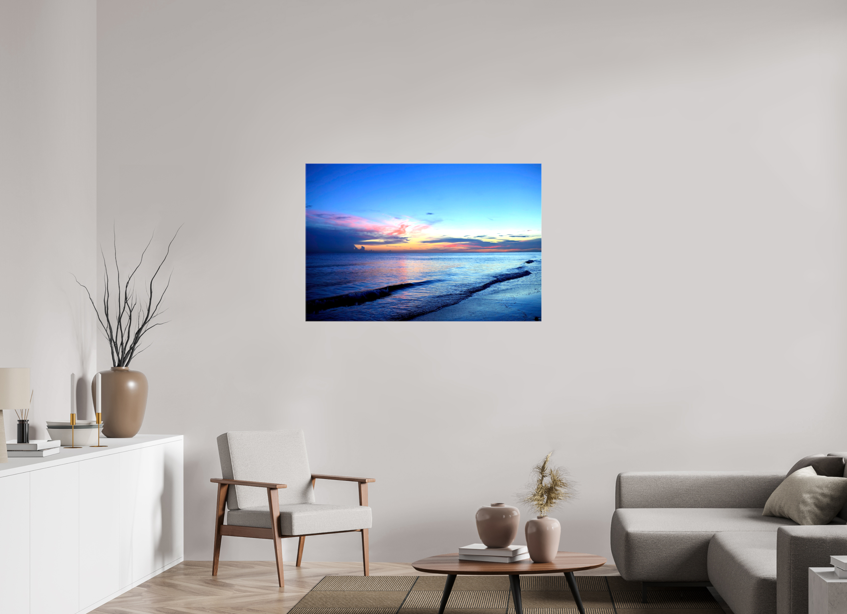 45 x 30″, Glossy Canvas on Stretcher Frame, 1,57" Wrapped Indigo Horizon