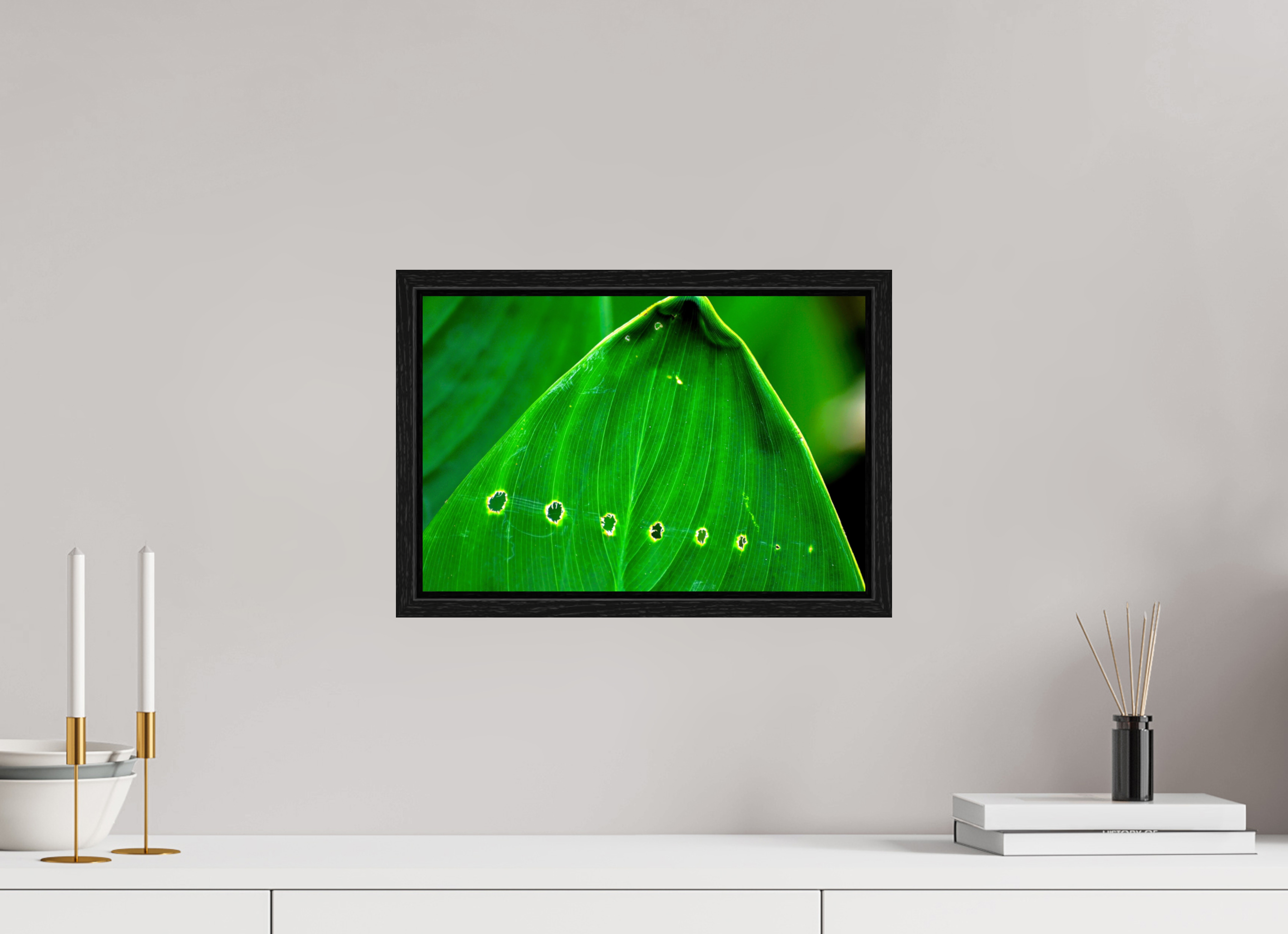 15 x 10″, Floater Frame, Basel 0.6", Black Oak, Glossy Acrylic Glass Linear Progression in Green