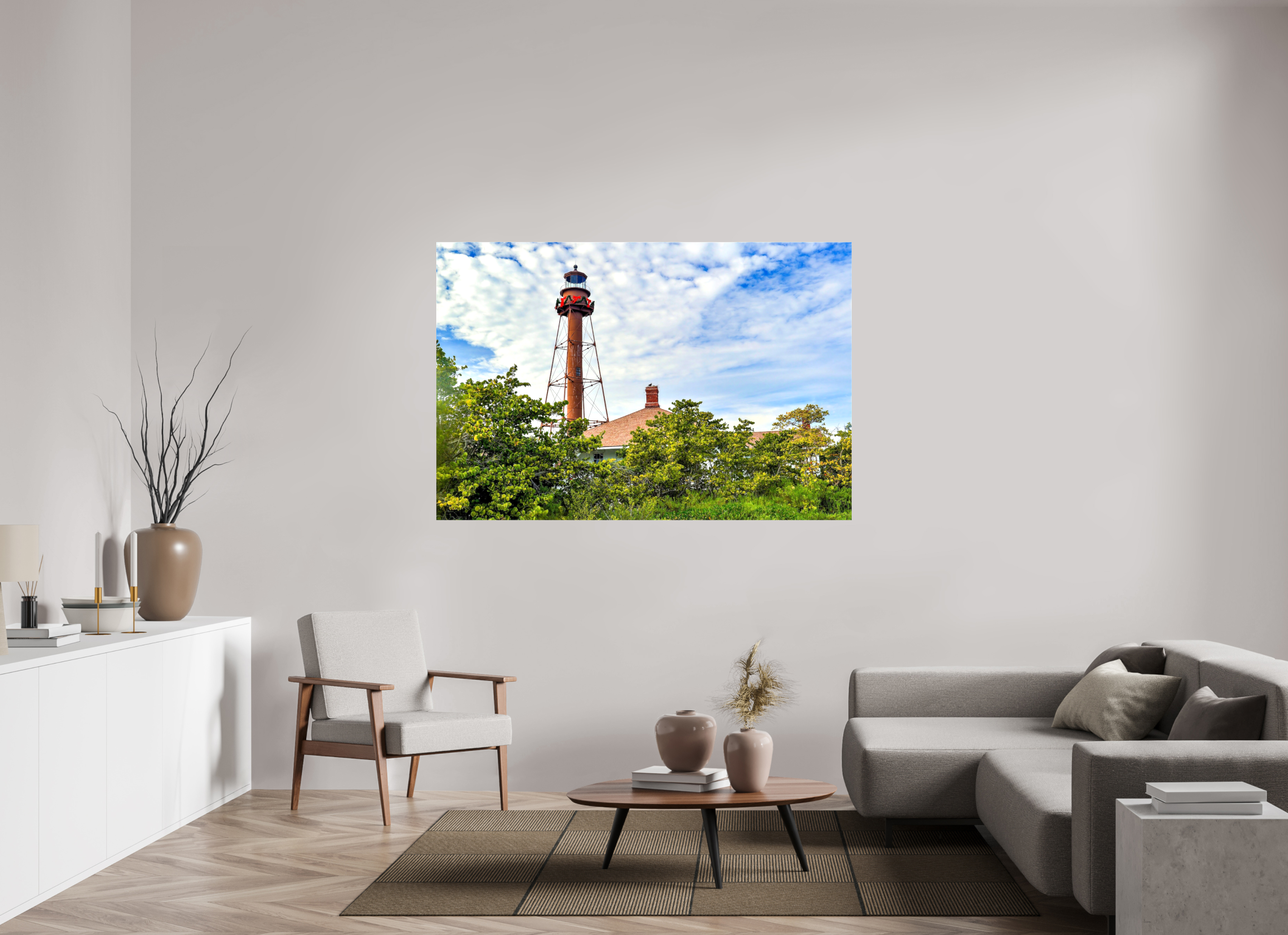 66 x 44″, Glossy Canvas on Stretcher Frame, 1,57" Wrapped Sanibel Island Lighthouse – Holiday Edition
