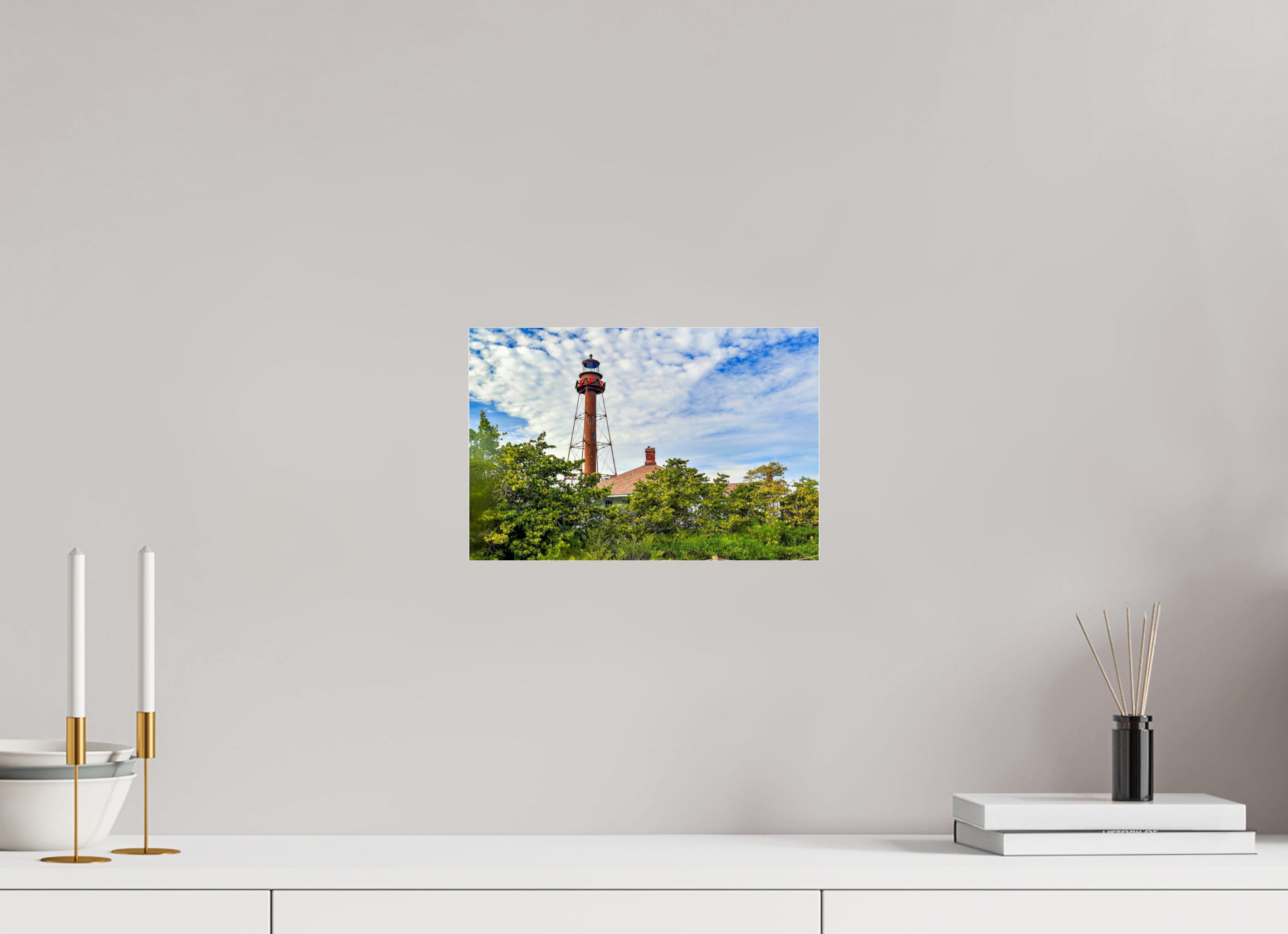 12 x 8″, Metallic Photo Print Under Acrylic Glass Sanibel Island Lighthouse – Holiday Edition