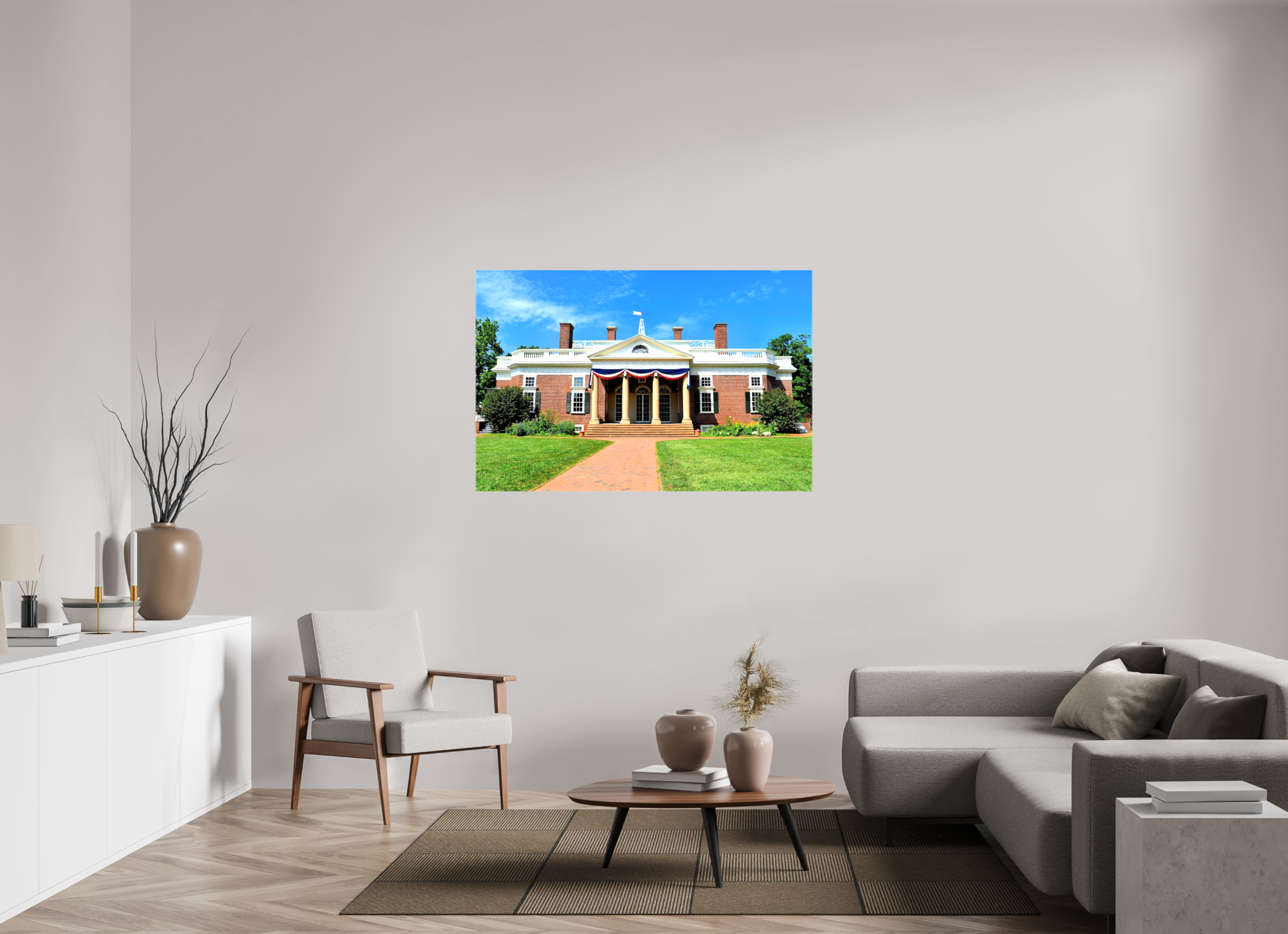 53.4 x 35″, Glossy Canvas on Stretcher Frame, 1,57" Wrapped Jefferson’s Masterpiece: Monticello at Midday