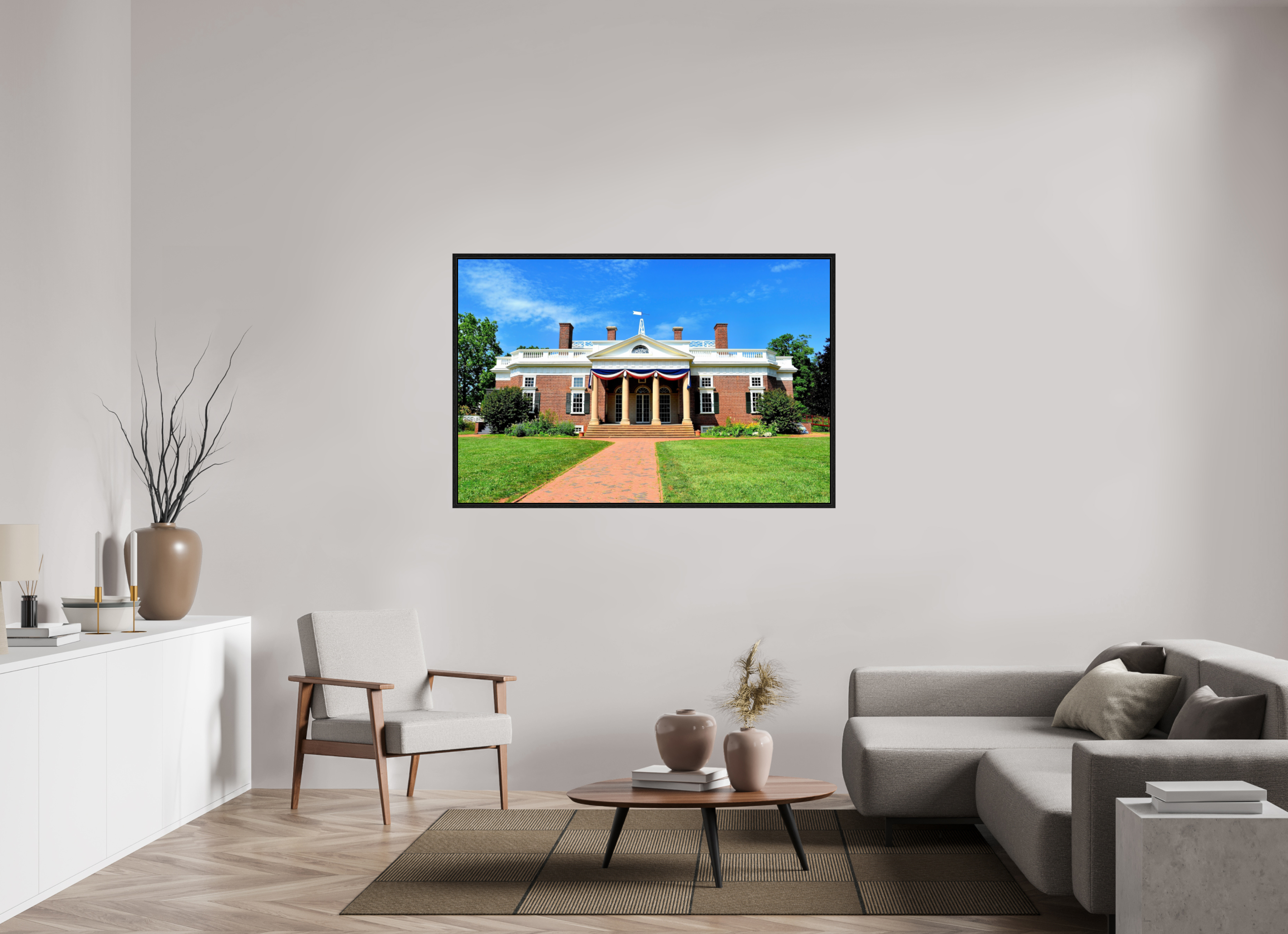 59.5 x 39″, Floater Frame Jefferson’s Masterpiece: Monticello at Midday