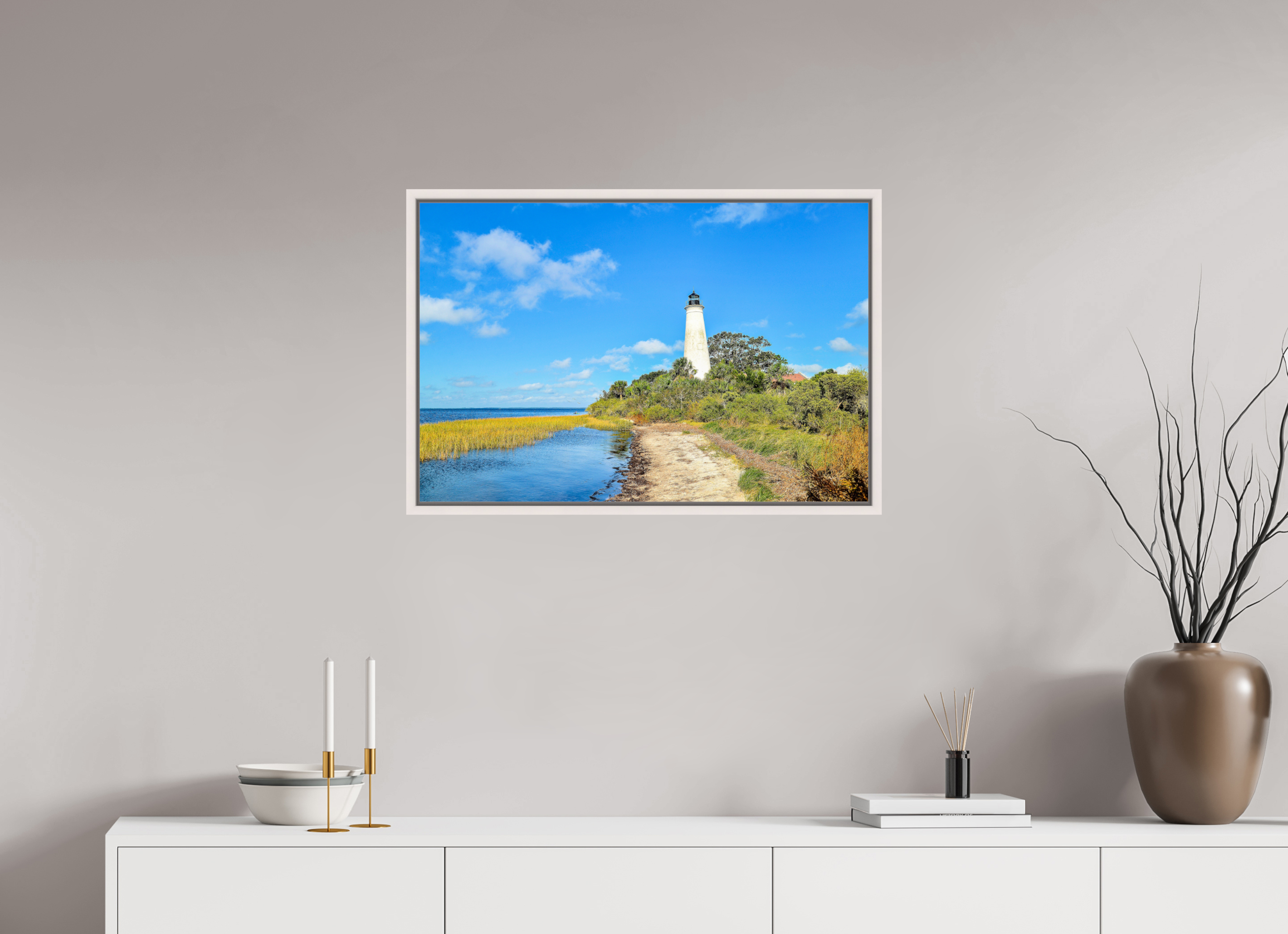 30 x 20″, Photo Print Under Acrylic Glass Basel 0.6", Maple White St. Marks Lighthouse