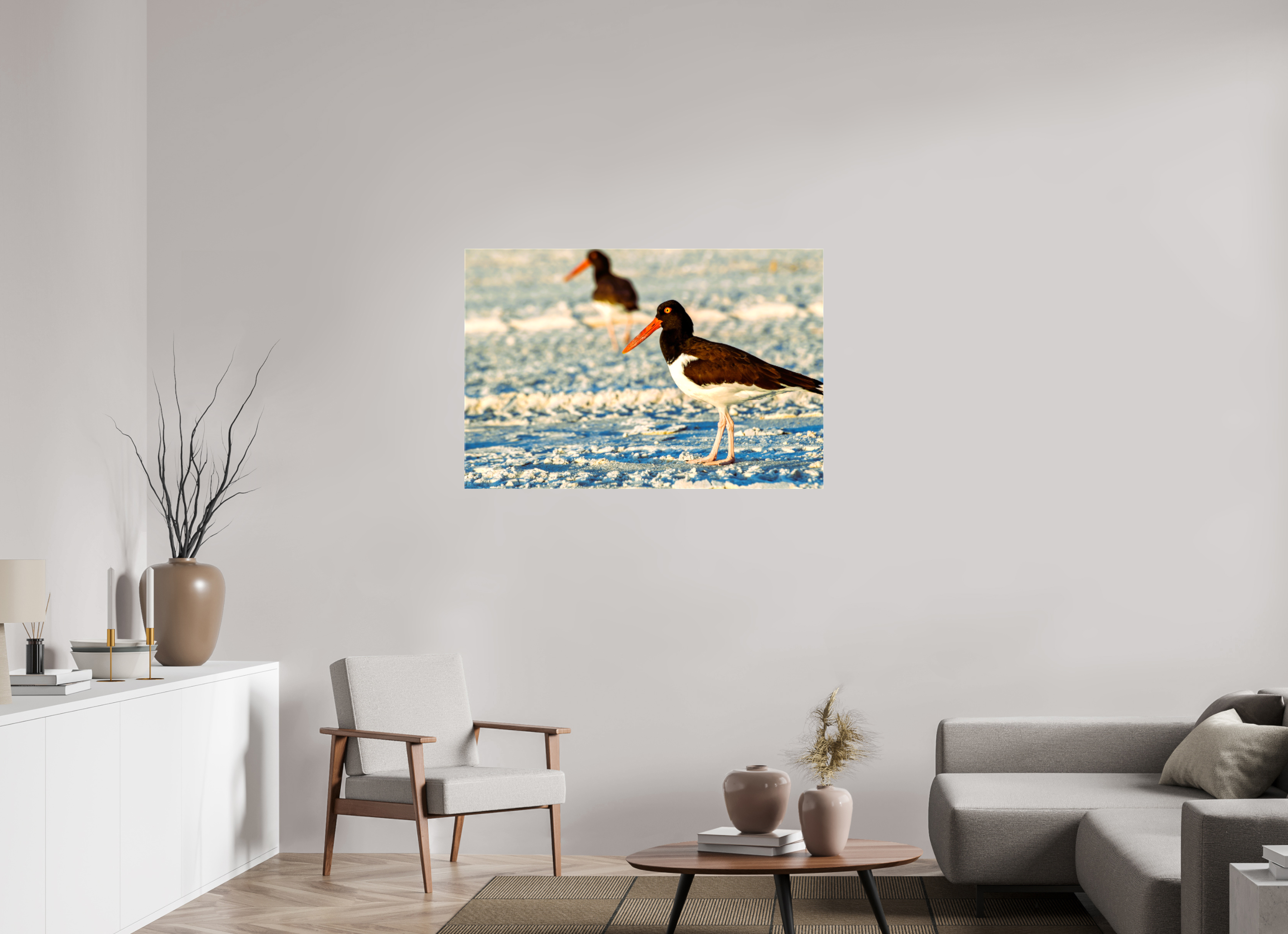 45 x 30″, Glossy Canvas on Stretcher Frame, 1,57" Wrapped Oystercatcher Stroll
