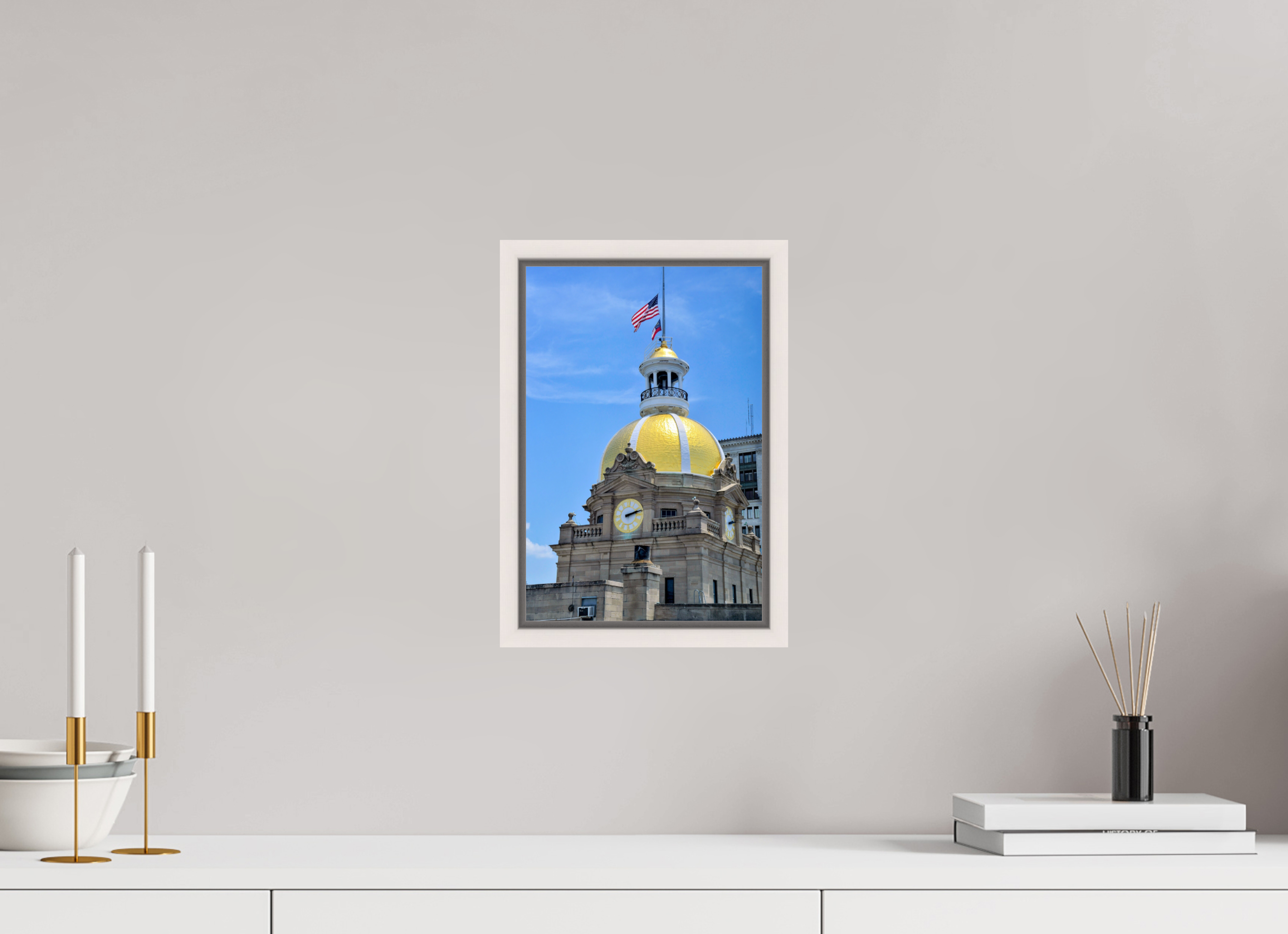 8 x 12″, Floater Frame, Basel 0.6", Maple White, Glossy Acrylic Glass The Gilded Heart of Savannah
