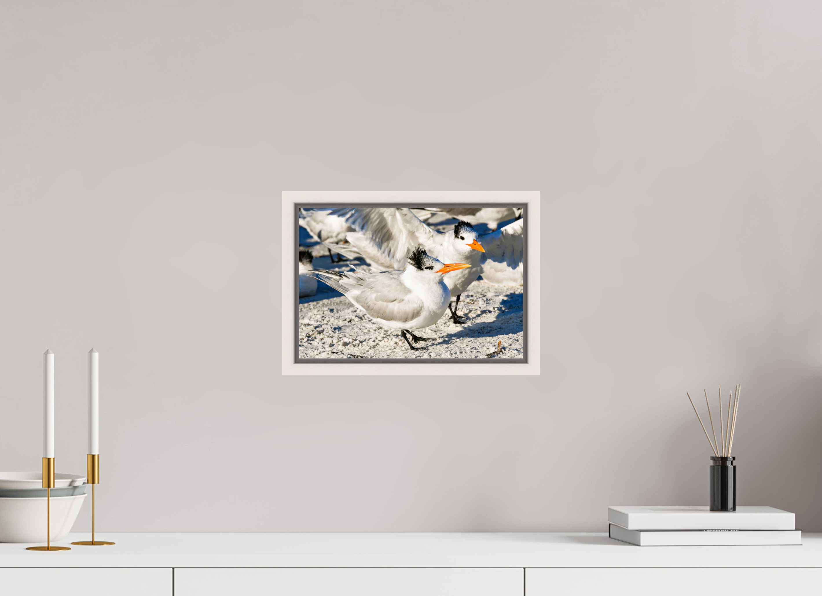 11.9 x 8″, Floater Frame, Basel 0.6", Maple White, Glossy Acrylic Glass Coastal Royalty