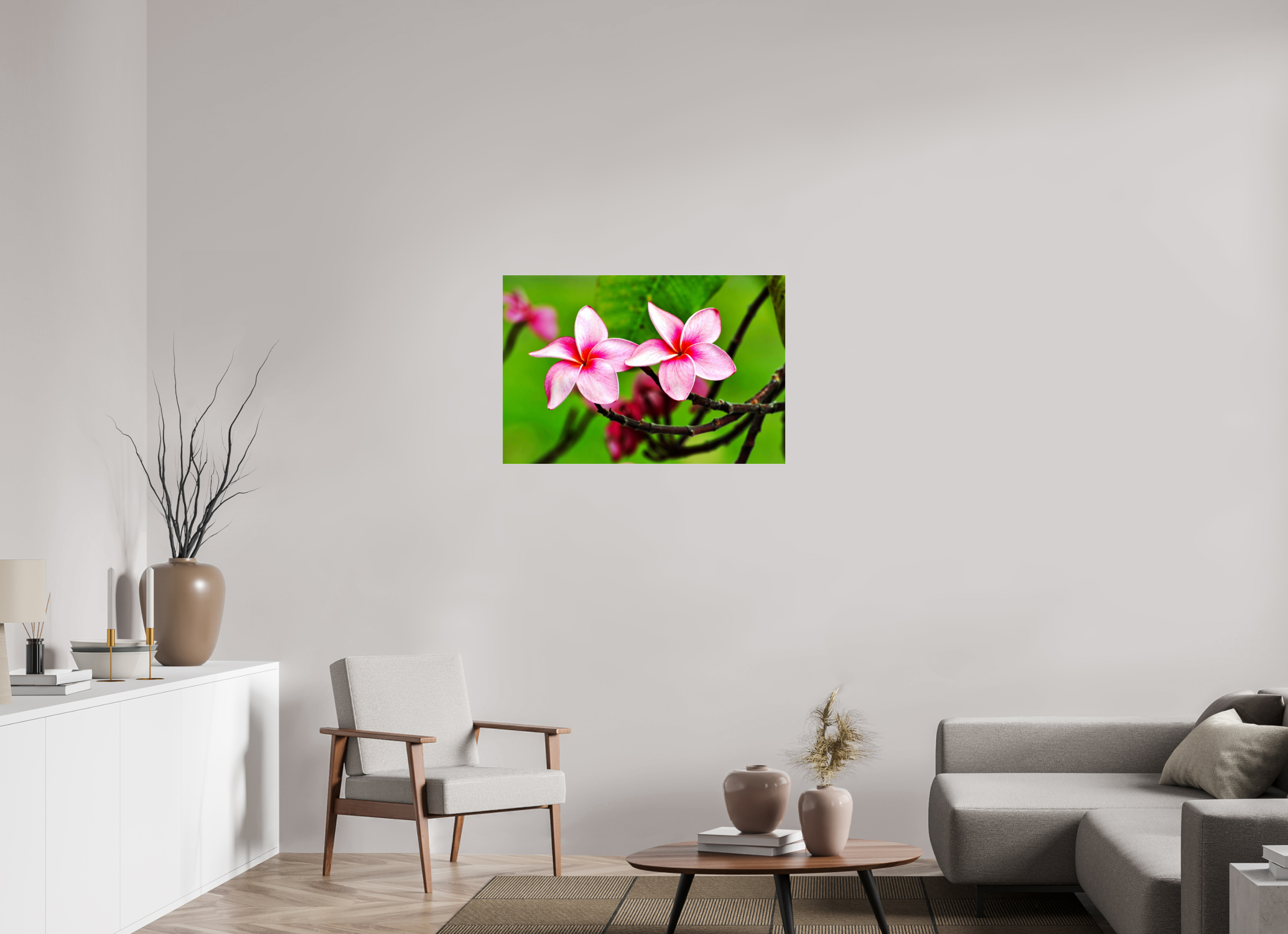 36 x 24″, Metallic Photo Print Under Acrylic Glass Pink Plumeria Rubra (Frangipani)