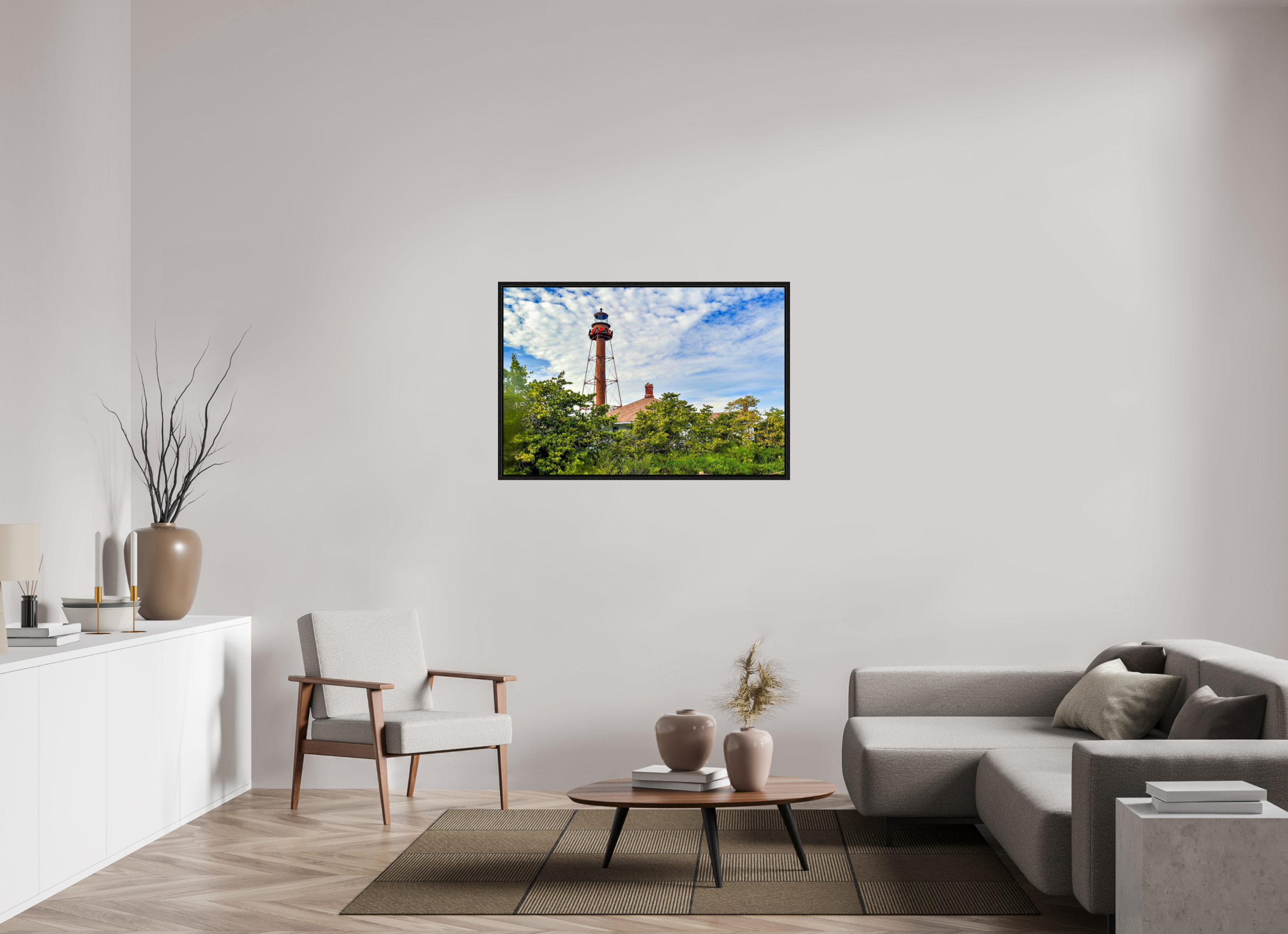 45 x 30″, Floater Frame Sanibel Island Lighthouse – Holiday Edition