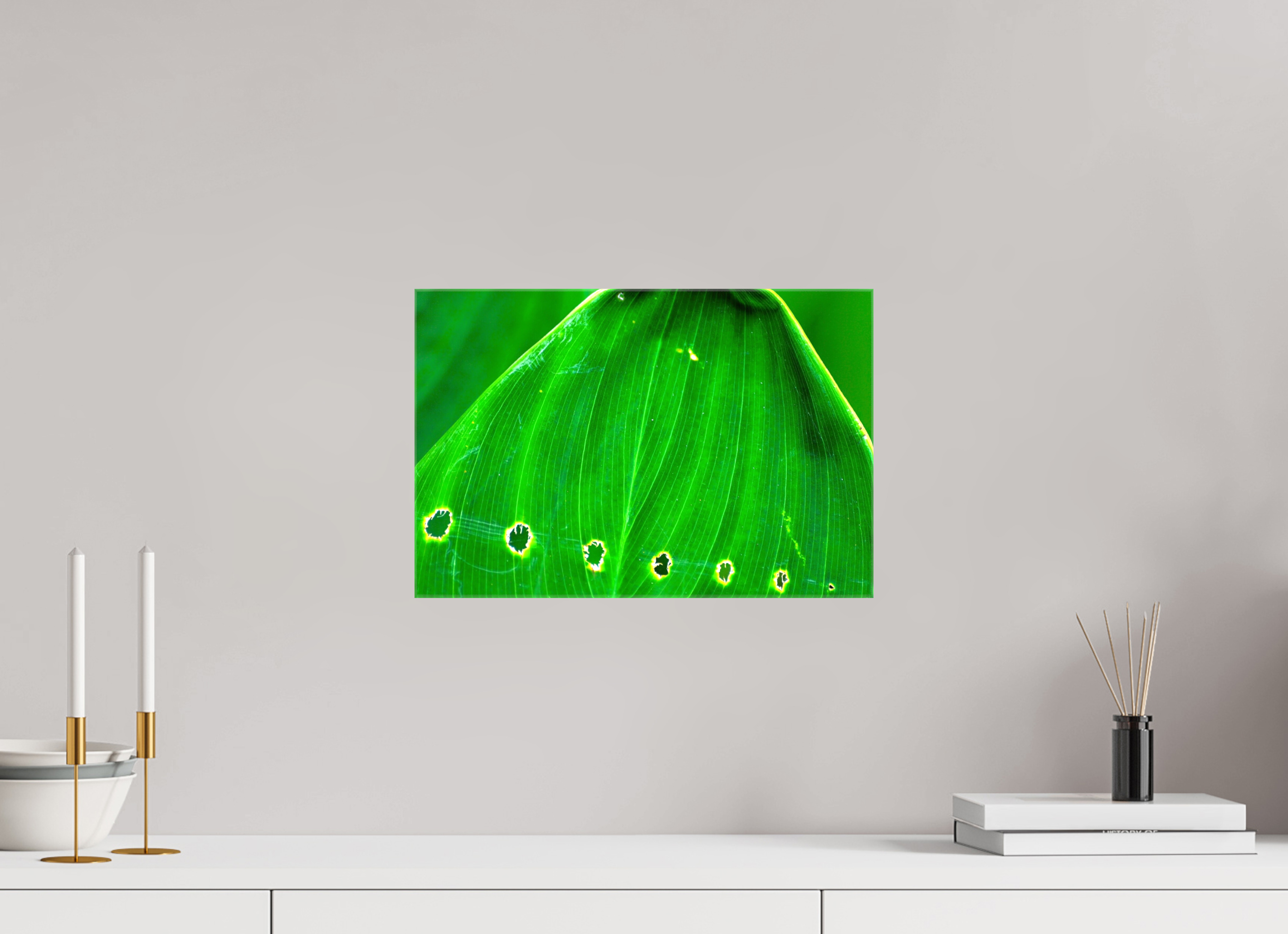 15 x 10″, Glossy Canvas on Stretcher Frame, 1,57" Wrapped Linear Progression in Green