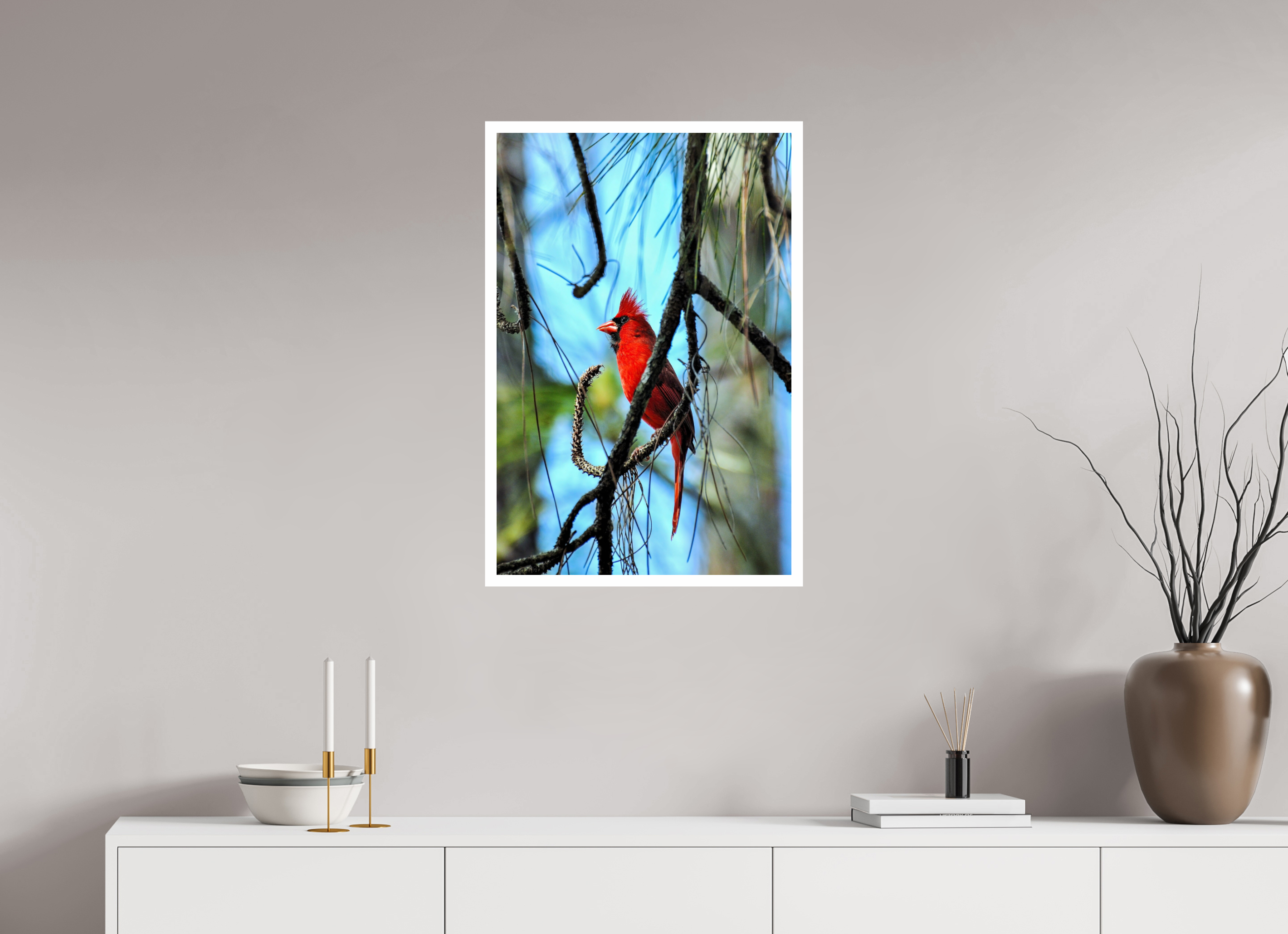 20 x 30″, Hahnemühle FineArt Pearl Print, .79" white border The Corkscrew Cardinal