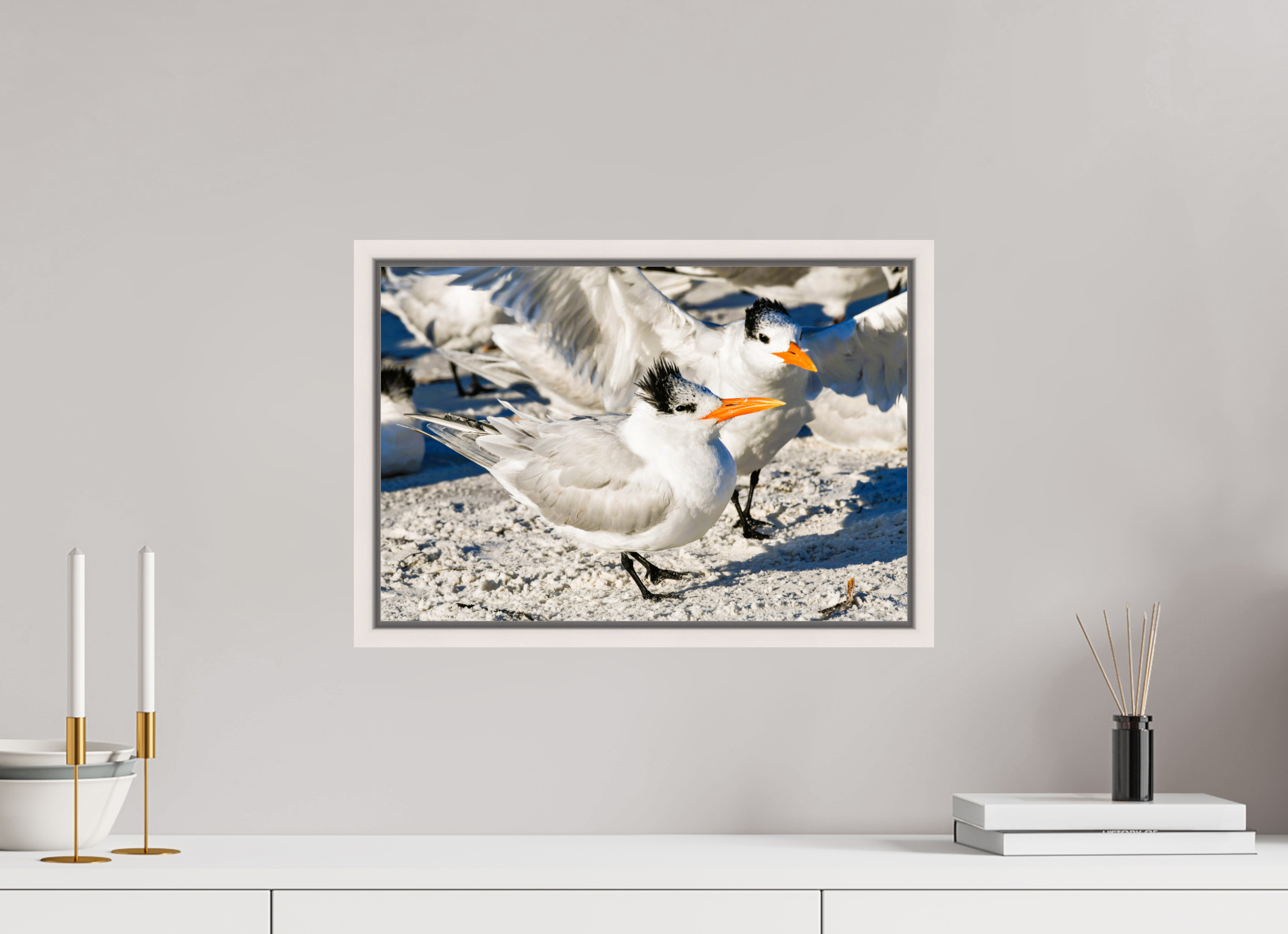 17.8 x 12″, Floater Frame, Basel 0.6", Maple White, Glossy Acrylic Glass Coastal Royalty