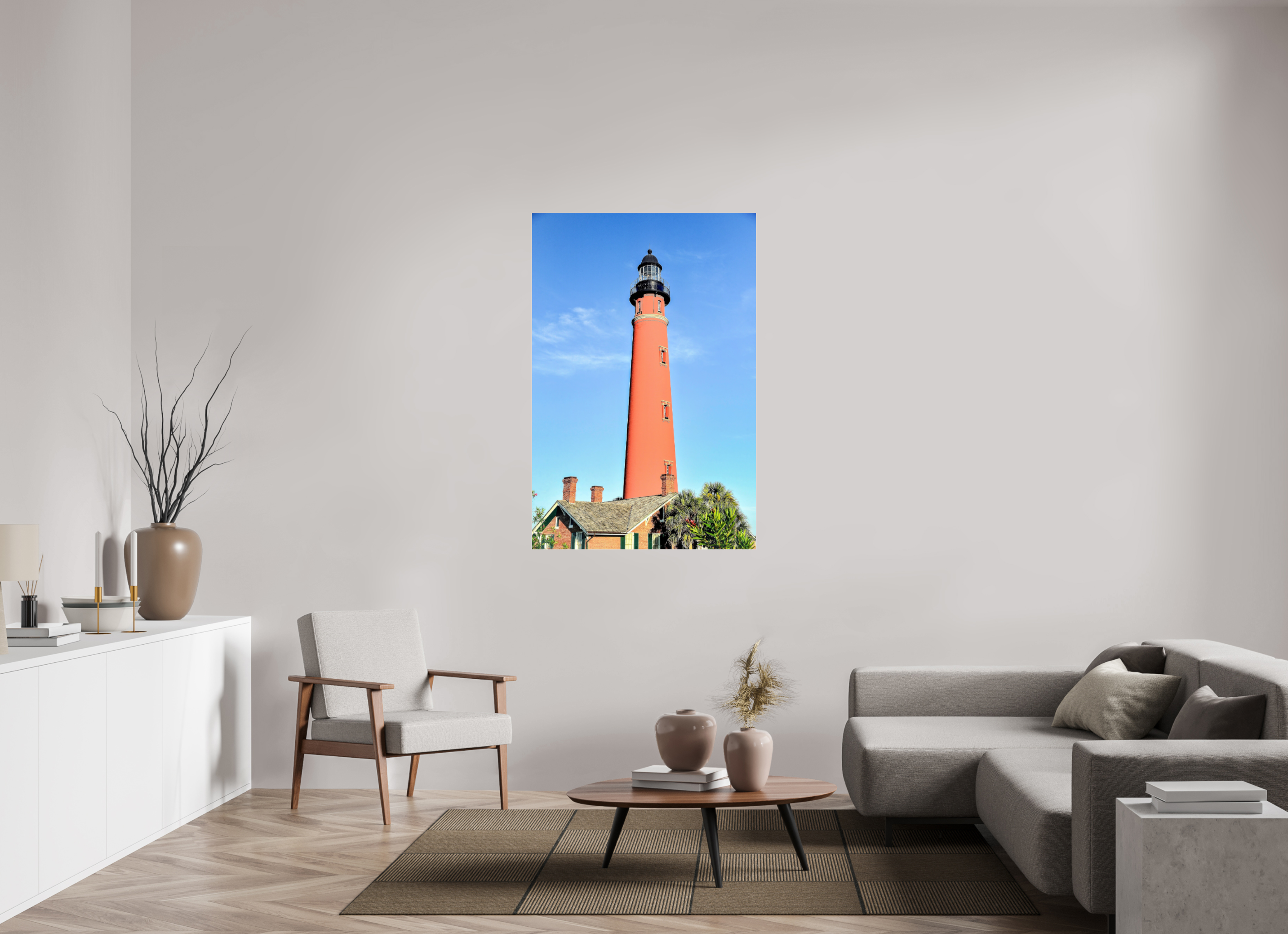 36 x 54″, Metallic Photo Print Under Acrylic Glass Historic Red Brick Ponce de Leon Lighthouse