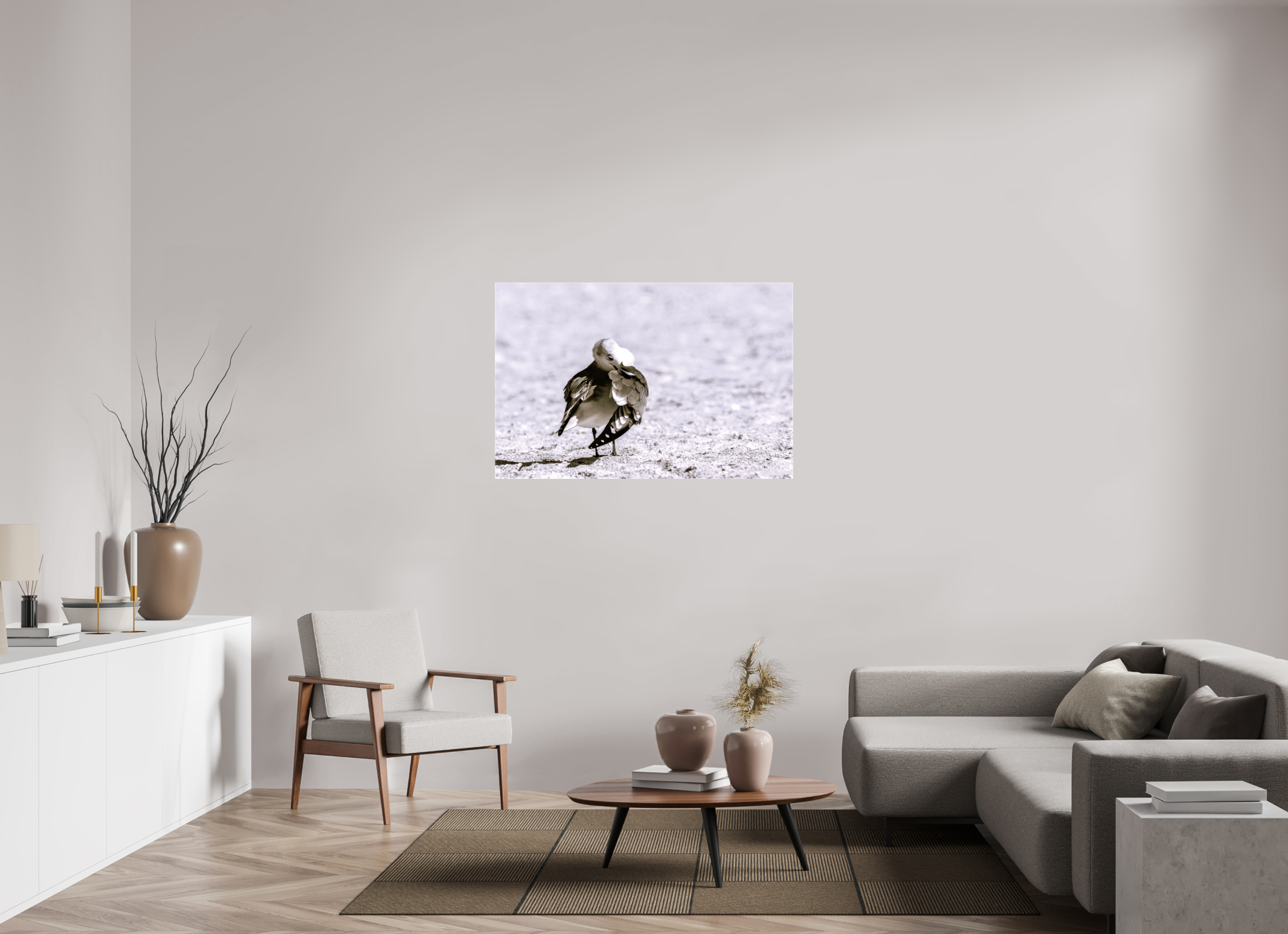 47.2 x 31″, Glossy Canvas on Stretcher Frame, 1,57" Wrapped Preening Gull
