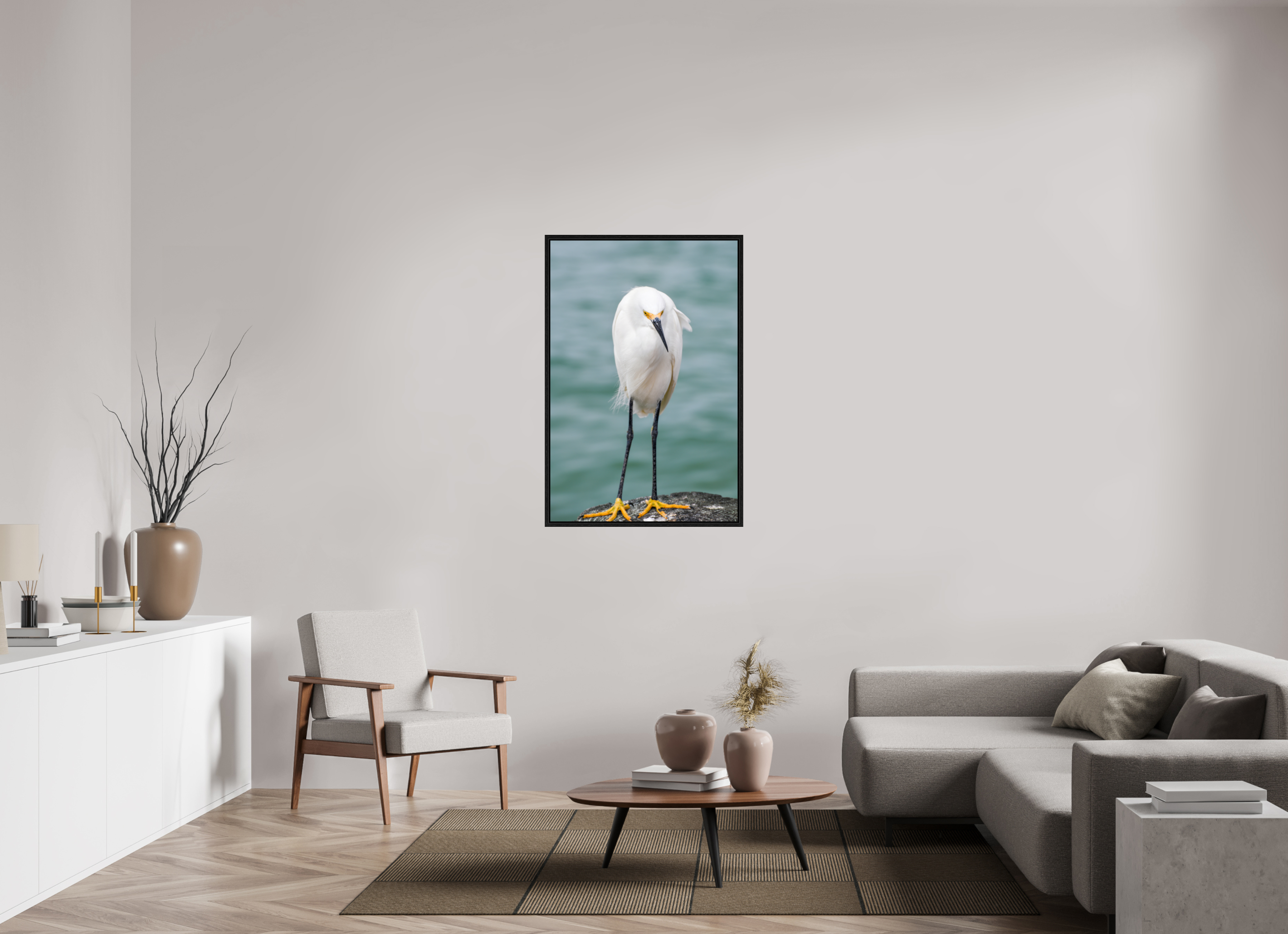 30 x 45″, Floater Frame, Basel 0.6", Black Oak, Glossy Acrylic Glass The Patient Hunter