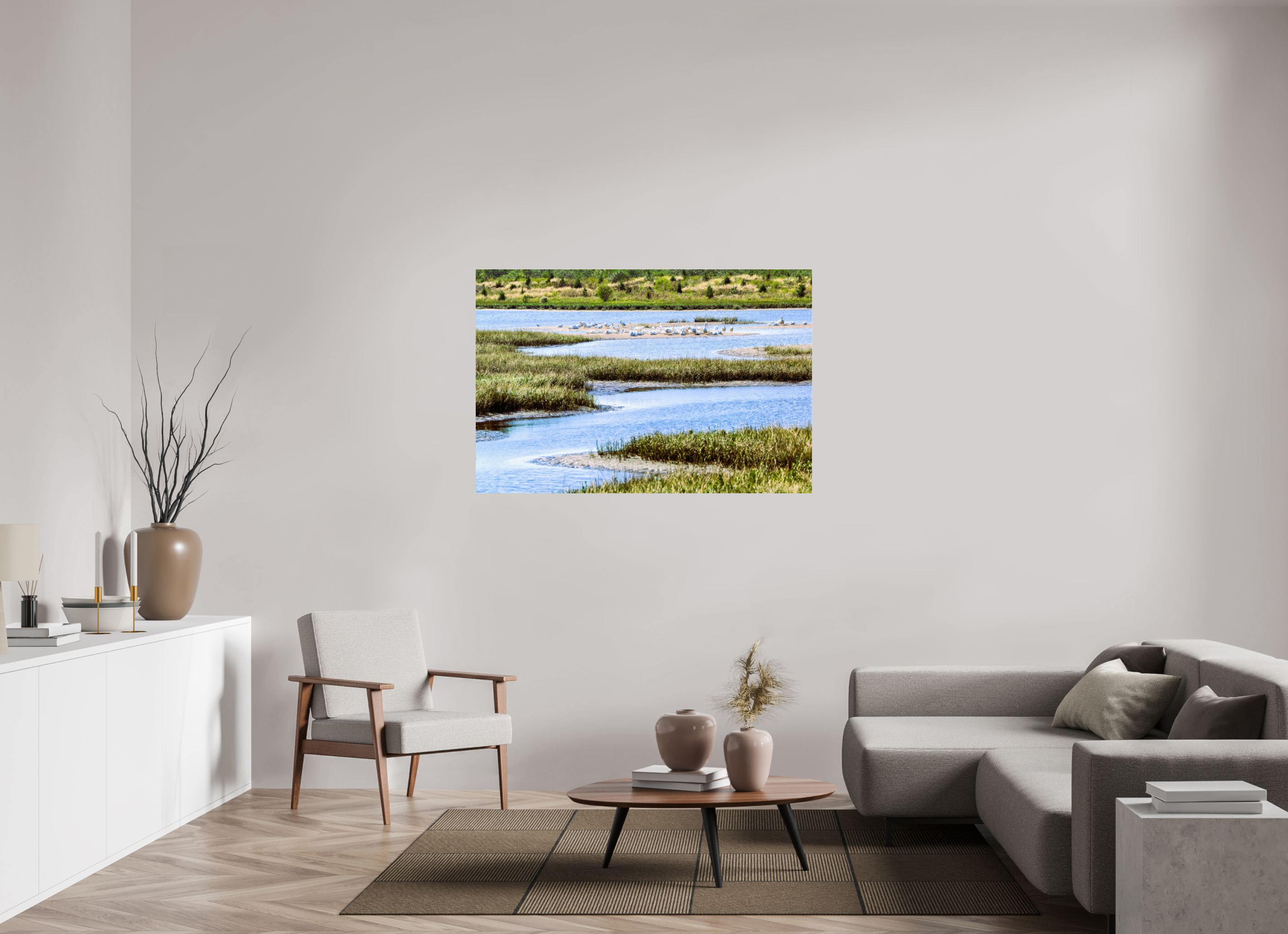 54 x 36″, Metallic Photo Print Under Acrylic Glass Marshland Sanctuary