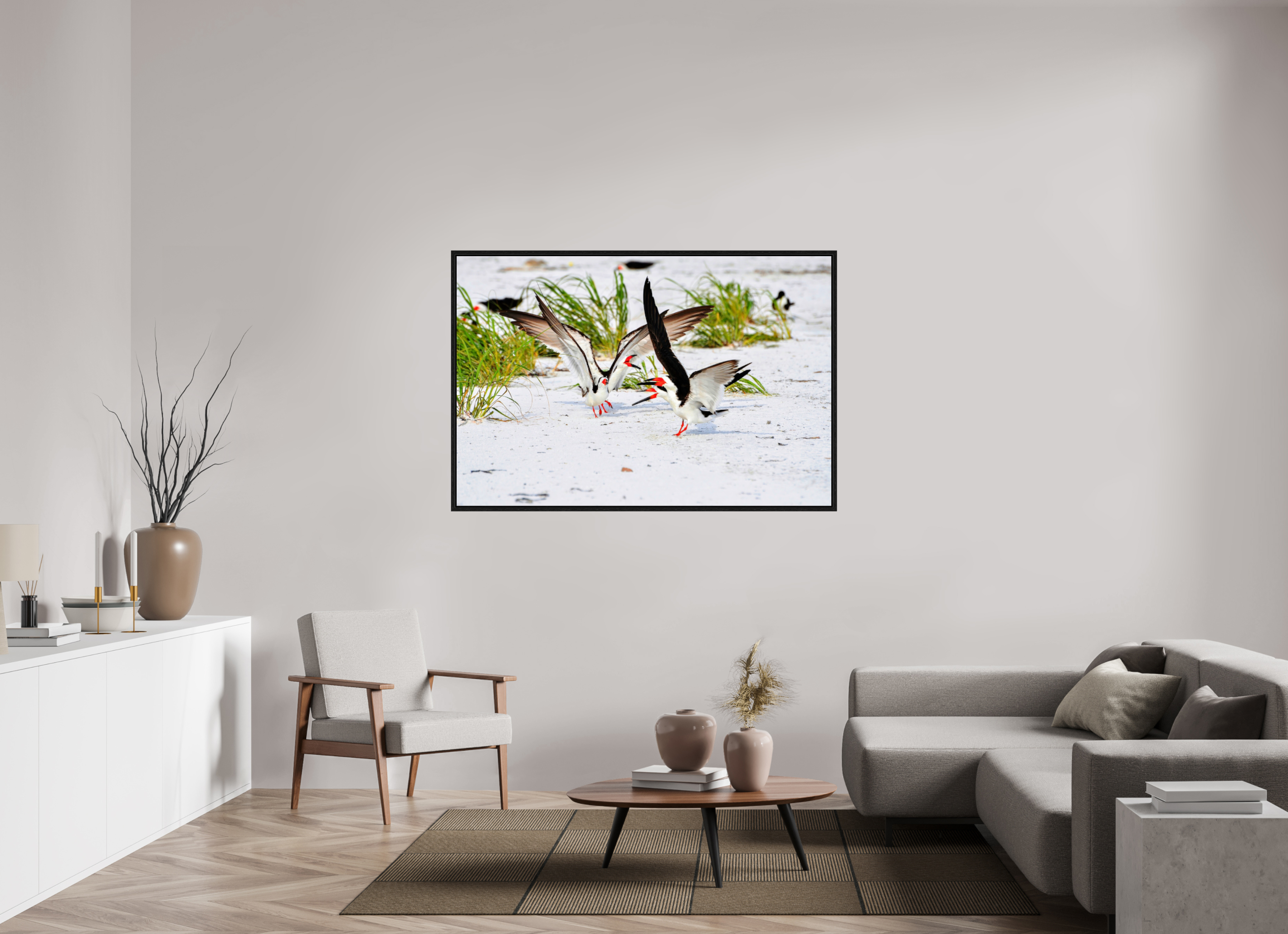 60 x 40″, Floater Frame, Basel 0.6", Black Oak, Glossy Acrylic Glass The Skimmer Dance