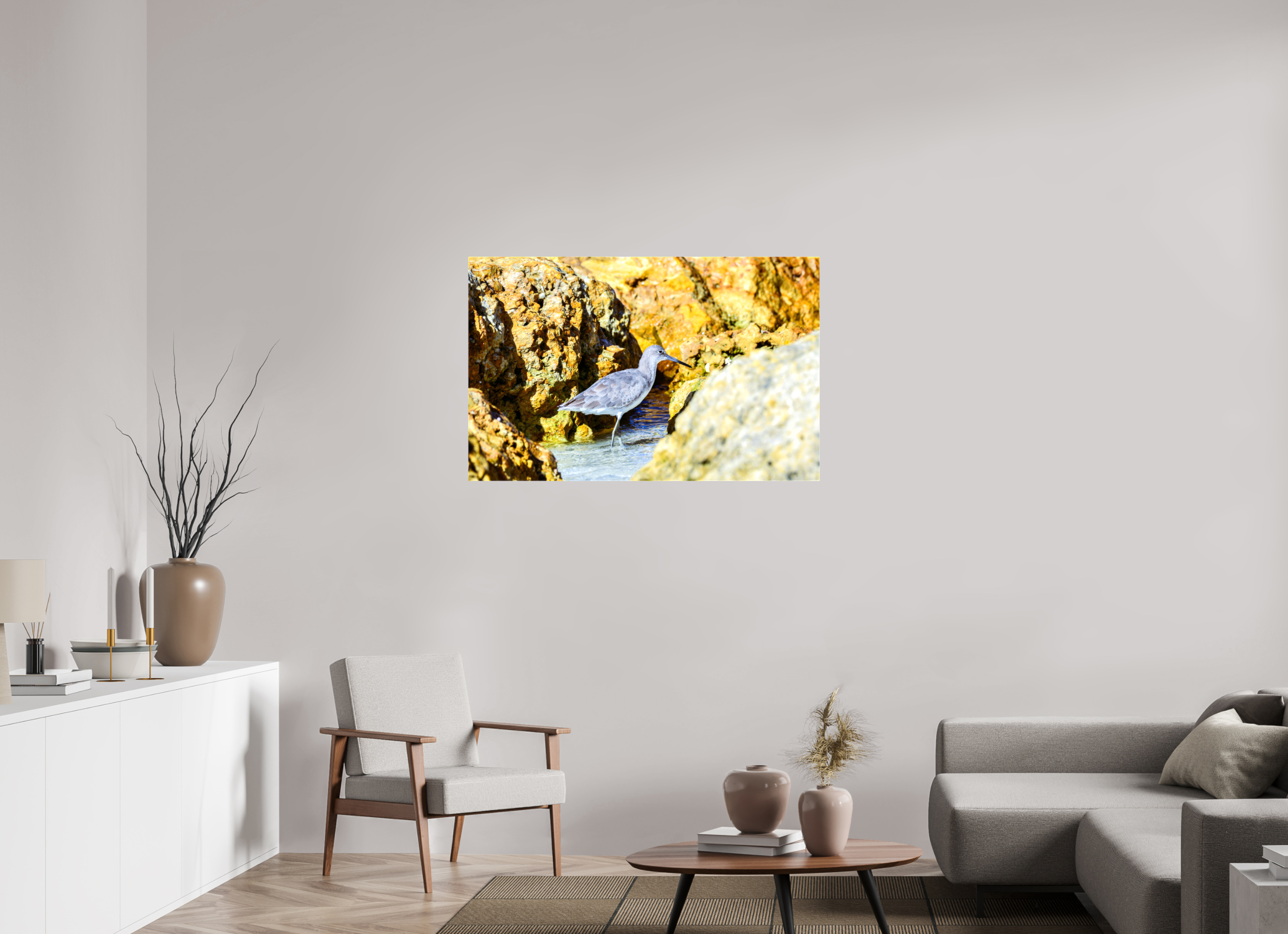 44.1 x 28″, Glossy Canvas on Stretcher Frame, 1,57" Wrapped The Hiding Willet