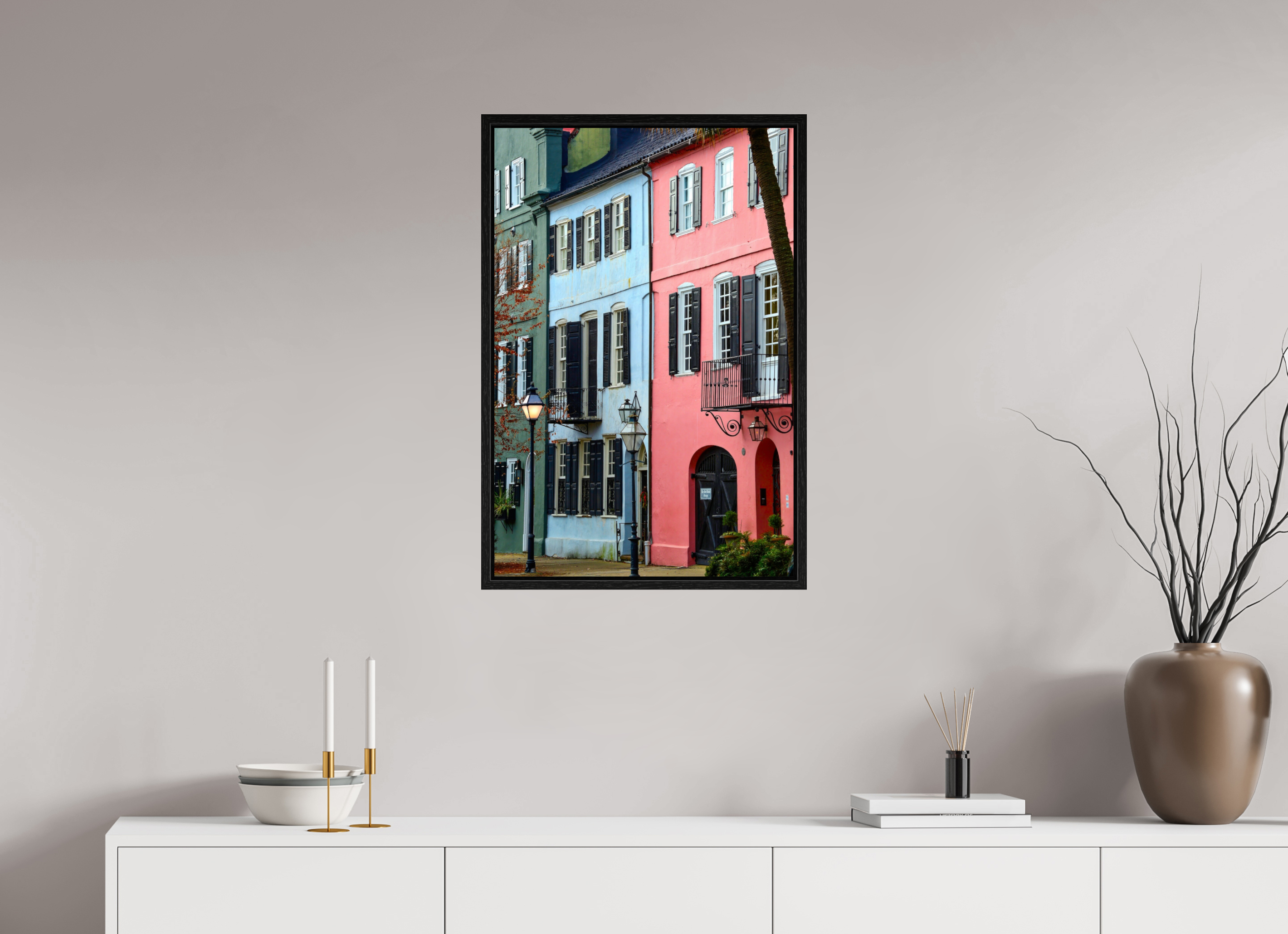 20 x 30″, Floater Frame Rainbow Row
