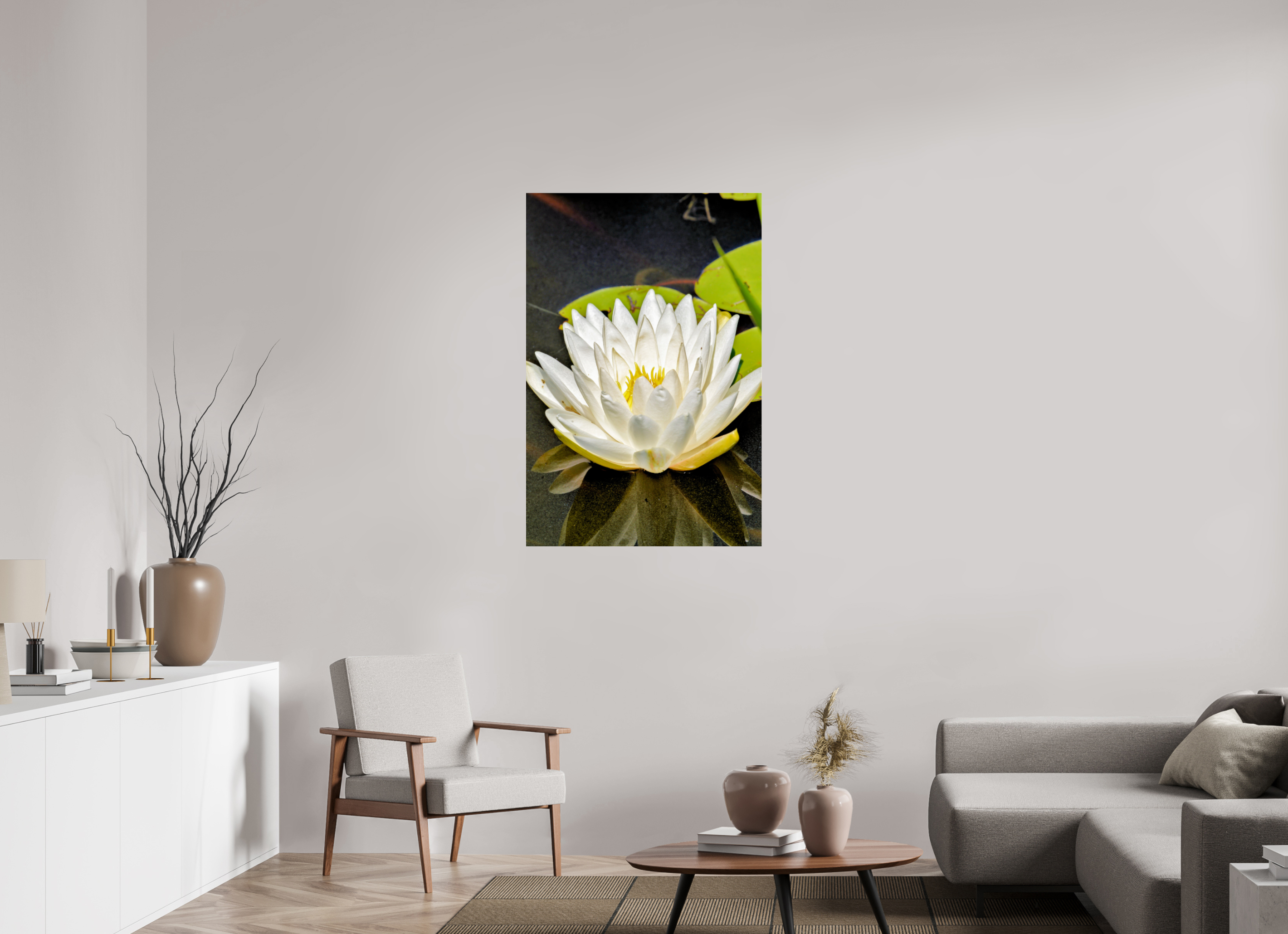 30 x 45″, Metallic Photo Print Under Acrylic Glass The White Water Lily