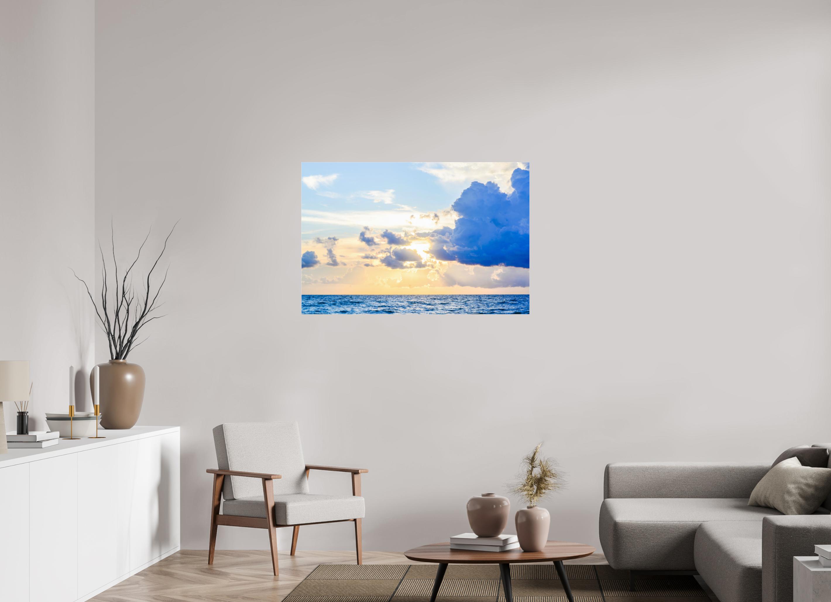 45 x 30″, Metallic Photo Print Under Acrylic Glass Breaking Through The Clouds