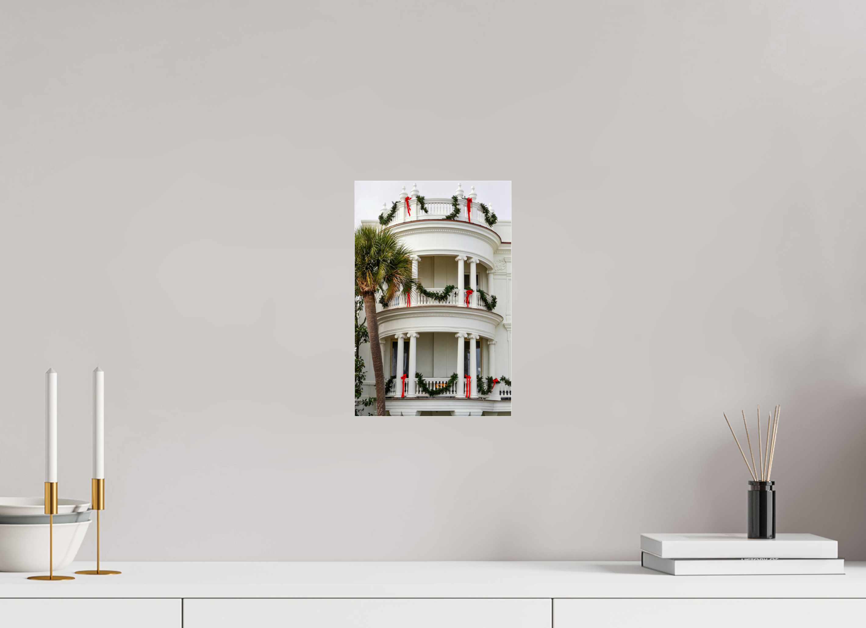 8 x 12″, Metallic Photo Print Under Acrylic Glass Christmas on the Battery: Porcher-Simonds House