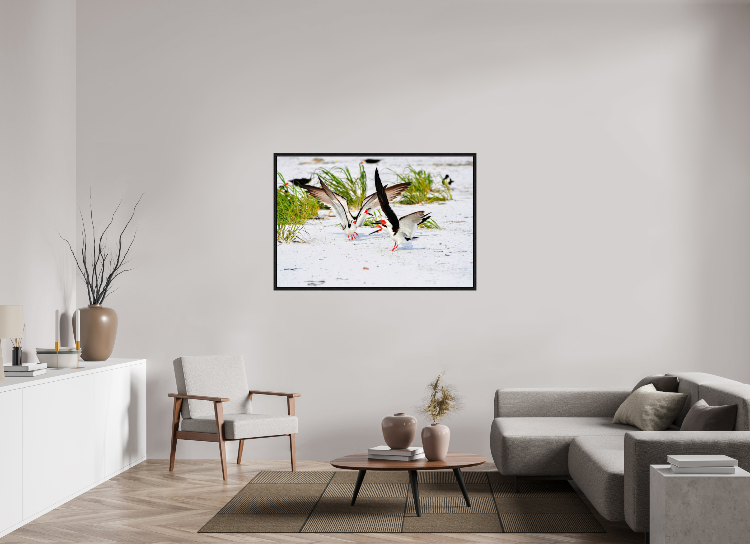 54 x 36″, Floater Frame, Basel 0.6", Black Oak, Glossy Acrylic Glass The Skimmer Dance