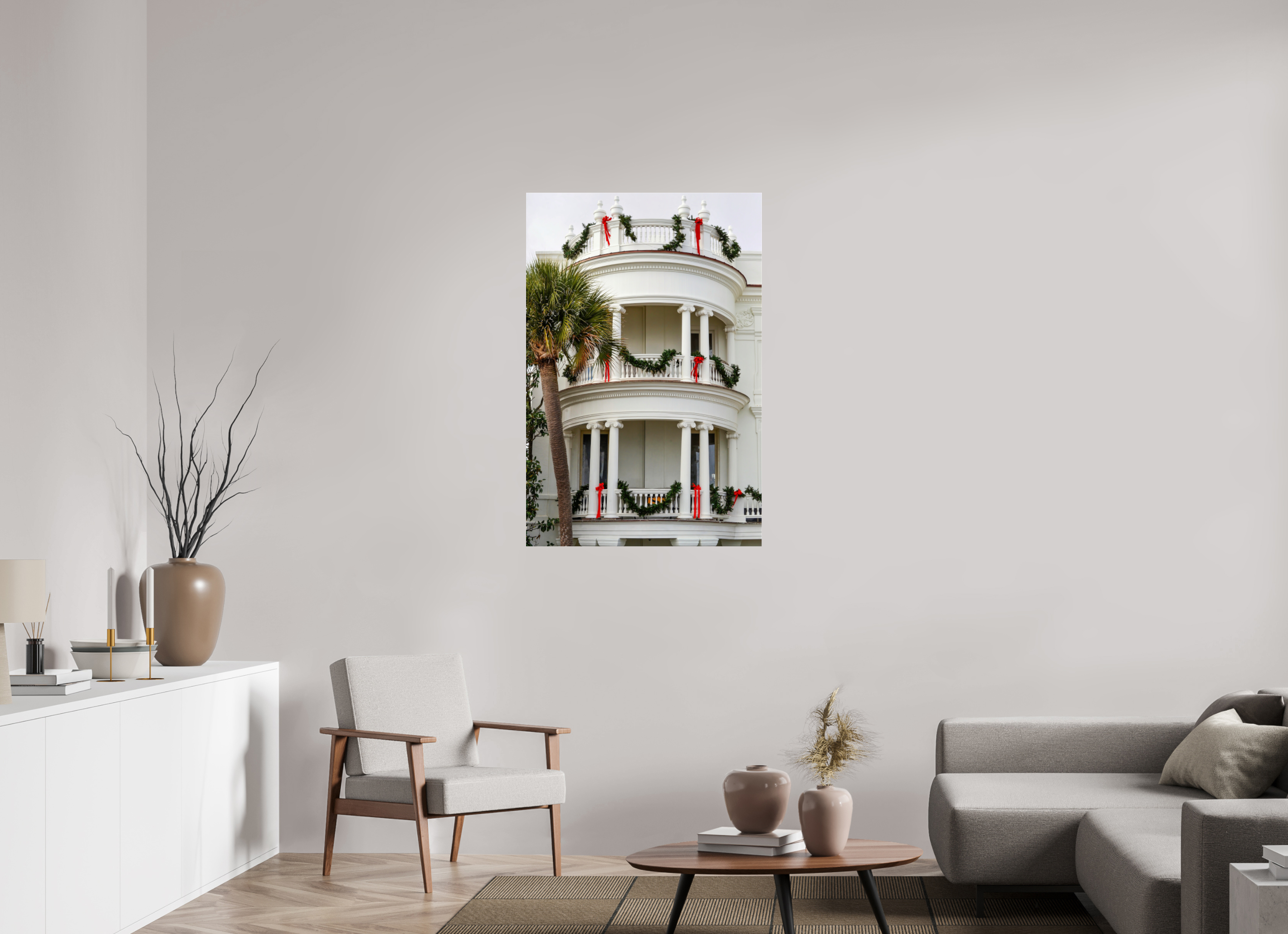 30 x 45″, Metallic Photo Print Under Acrylic Glass Christmas on the Battery: Porcher-Simonds House