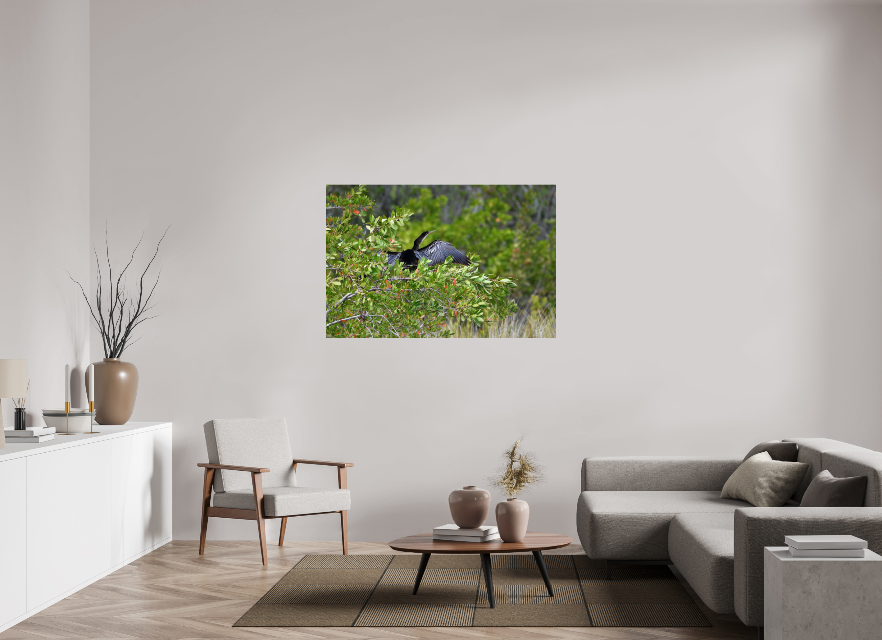 54 x 36″, Metallic Photo Print Under Acrylic Glass Florida Anhinga Sunning