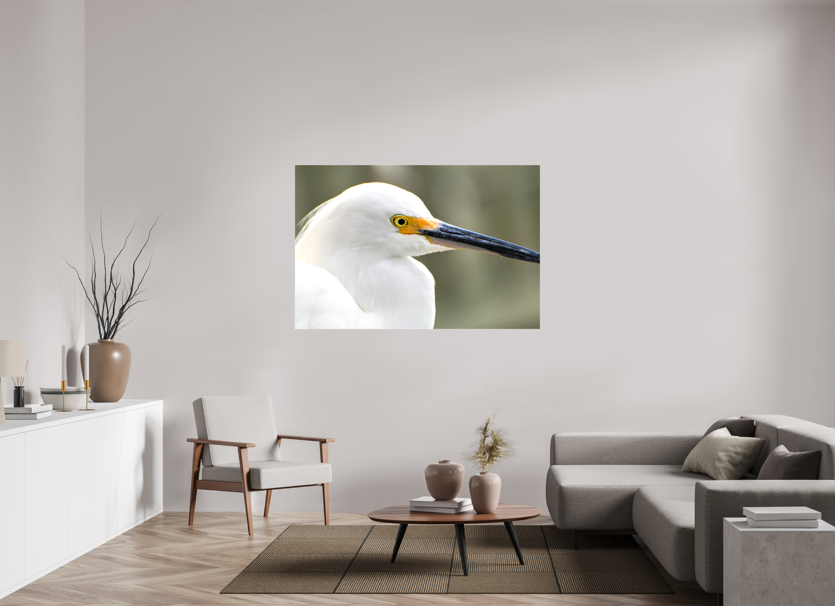 60 x 40″, Glossy Canvas on Stretcher Frame, 1,57" Wrapped The White Plume: Snowy Egret Portrait
