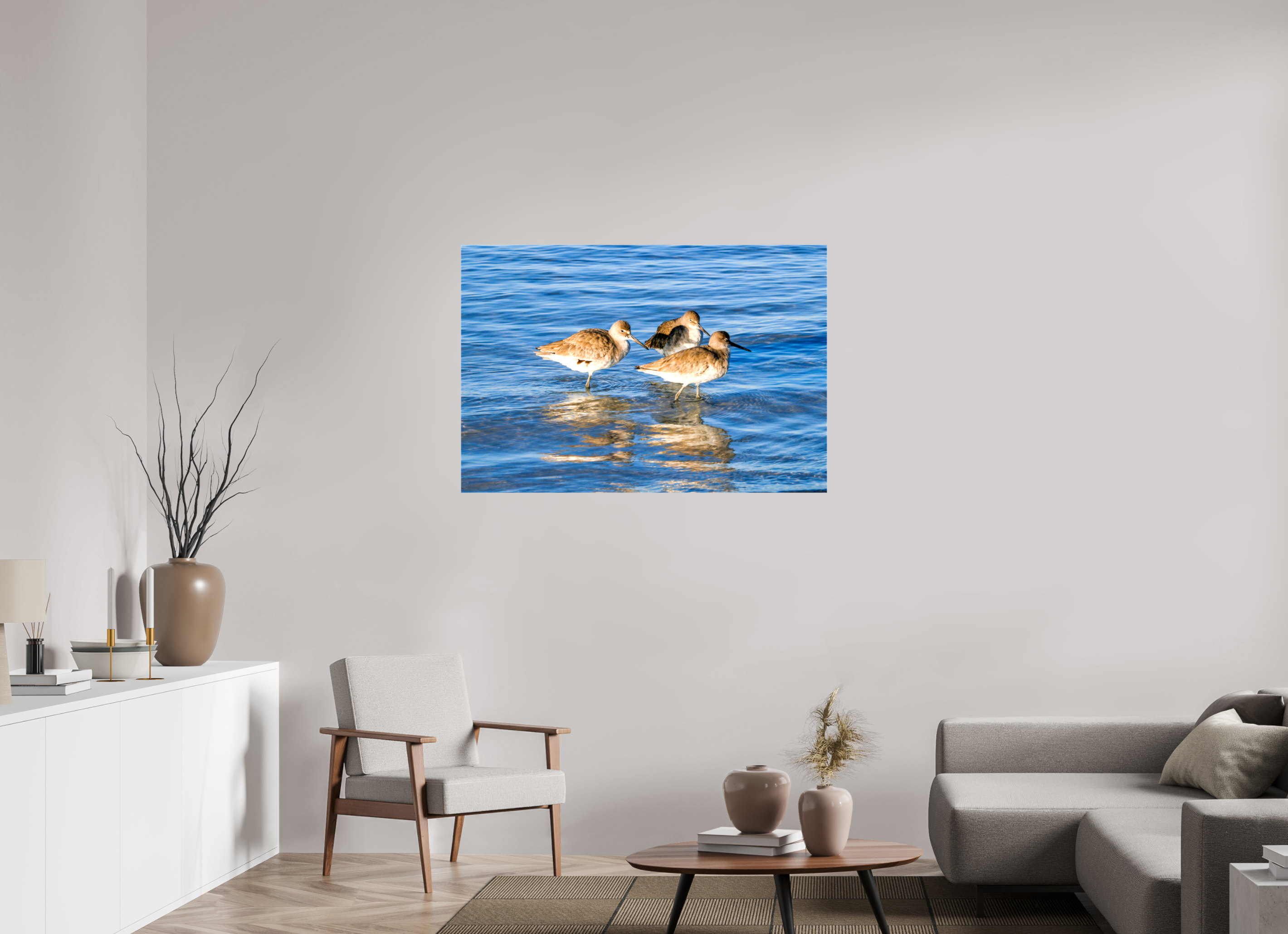 45.9 x 31″, Glossy Canvas on Stretcher Frame, 1,57" Wrapped The Shoreline Trio: Willets in the Surf