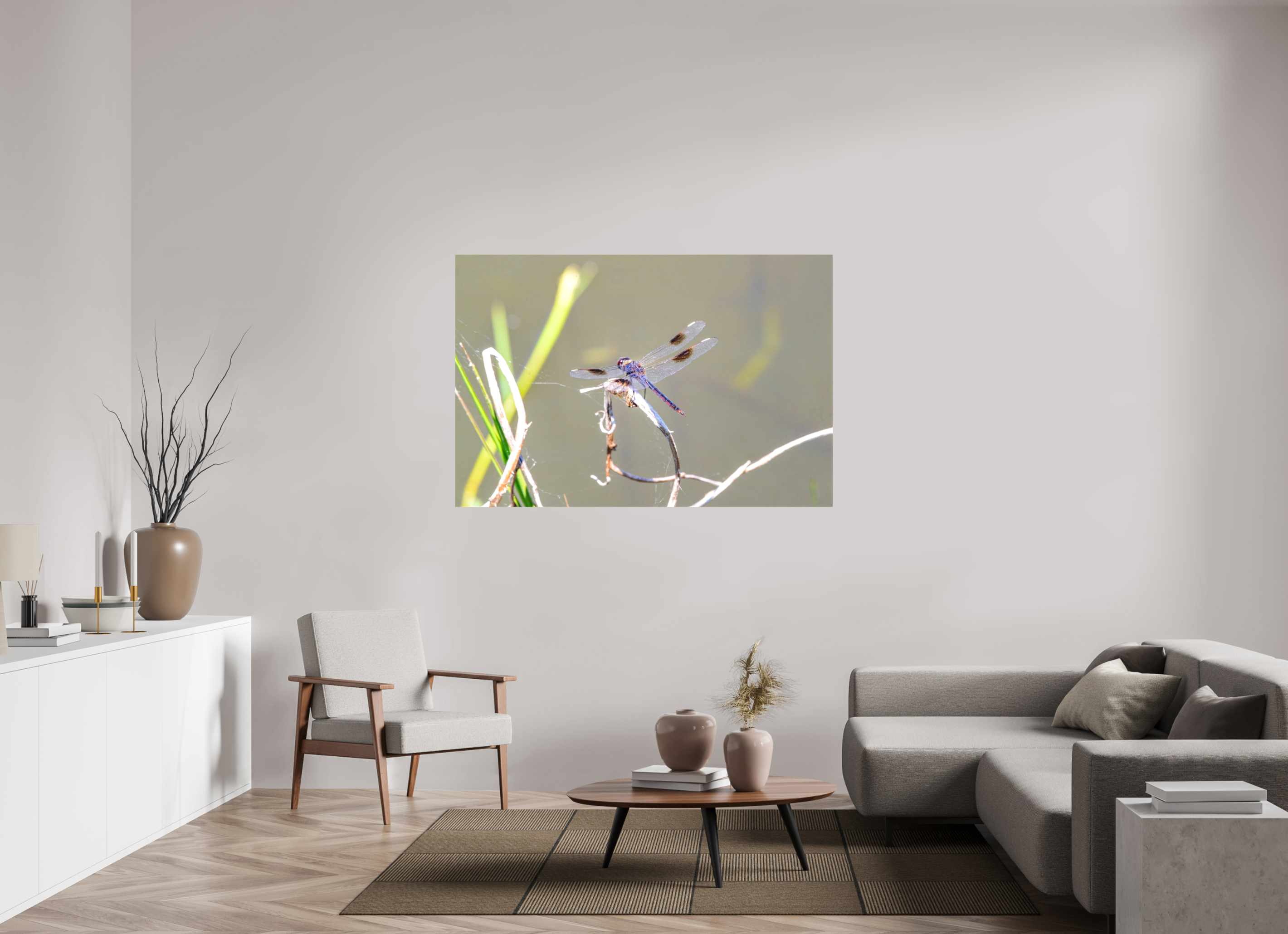 60 x 40″, Glossy Canvas on Stretcher Frame, 1,57" Wrapped Pennant Dragonfly in the Marsh
