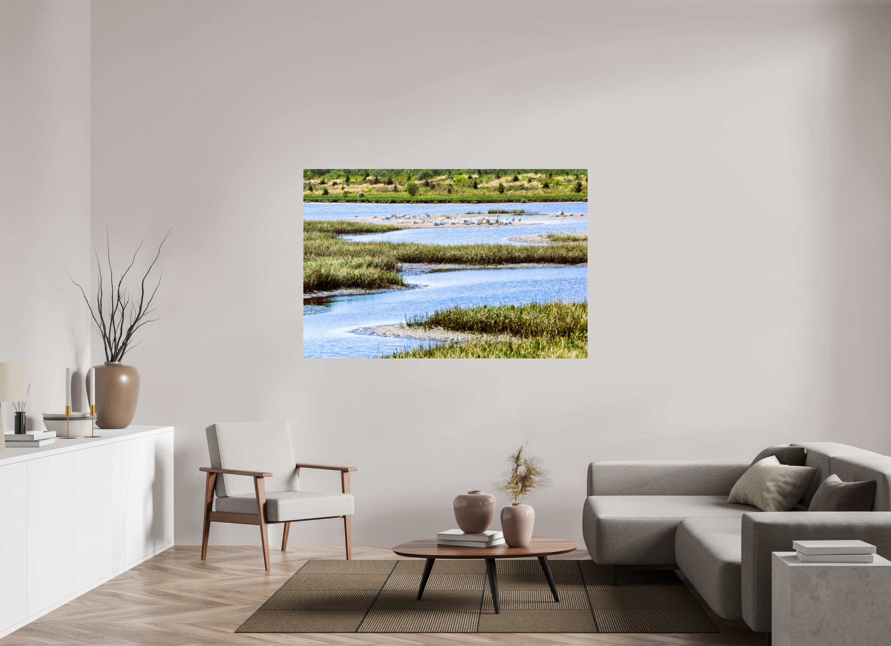 66 x 44″, Metallic Photo Print Under Acrylic Glass Marshland Sanctuary