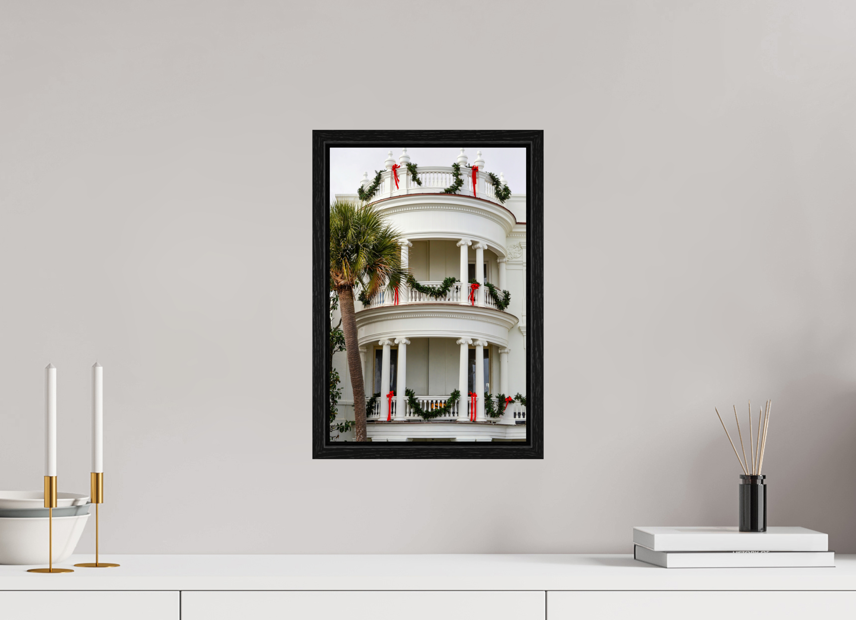 10 x 15″, Floater Frame Christmas on the Battery: Porcher-Simonds House