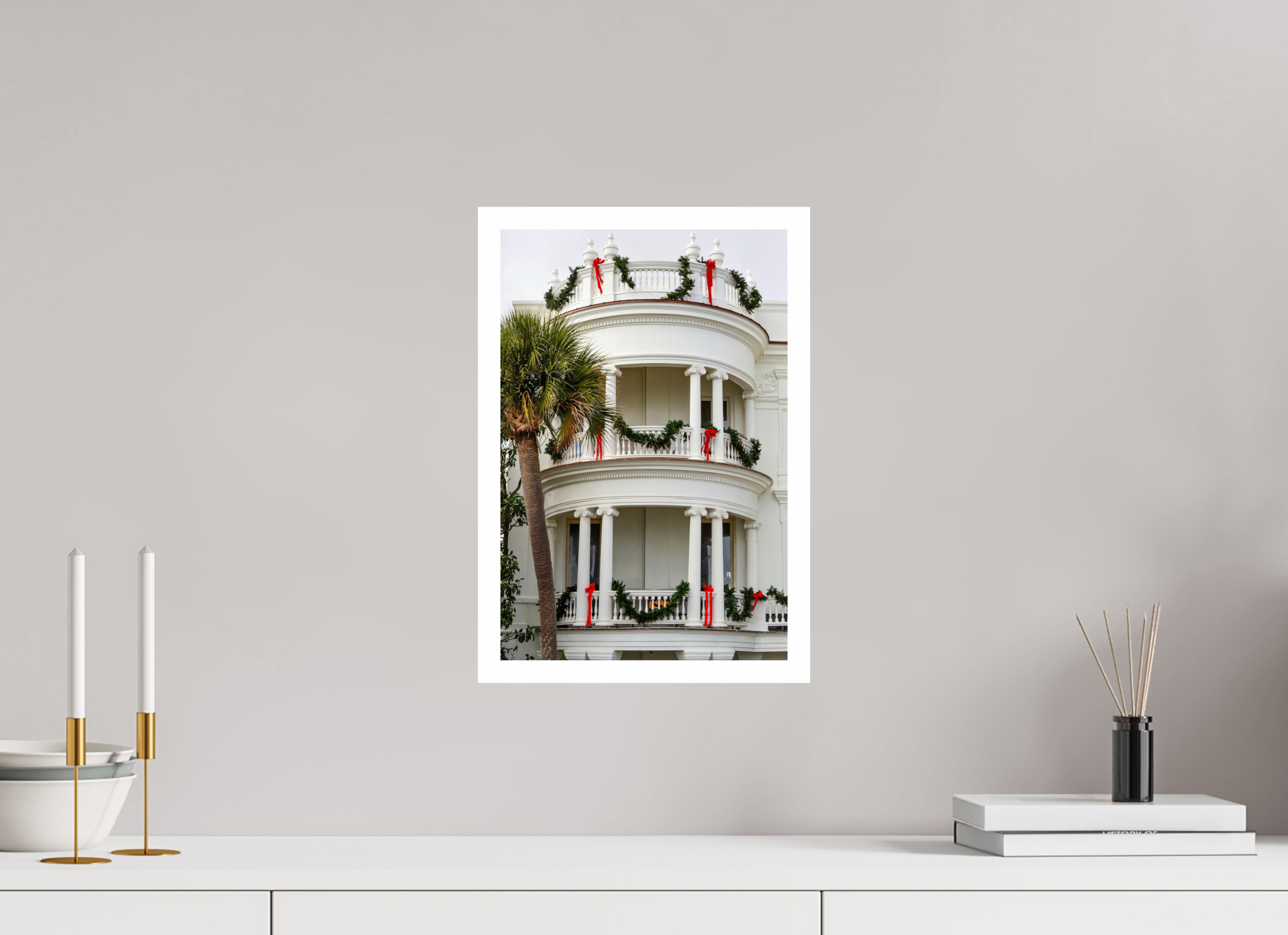 10 x 15″, Hahnemühle FineArt Pearl Print, .79" white border Christmas on the Battery: Porcher-Simonds House