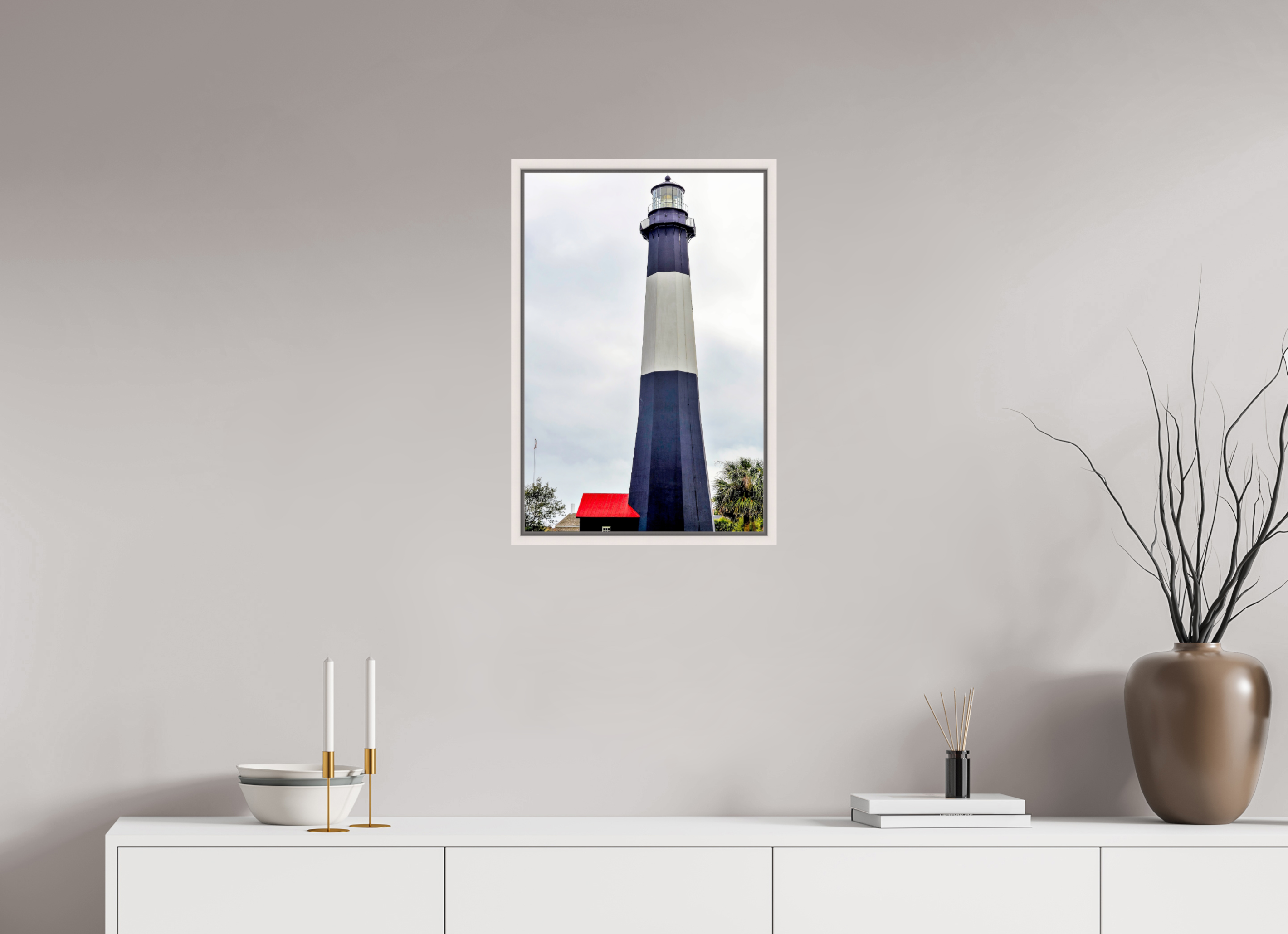 16 x 24″, Floater Frame, Basel 0.6", Maple White, Glossy Acrylic Glass Tybee Island Light Station
