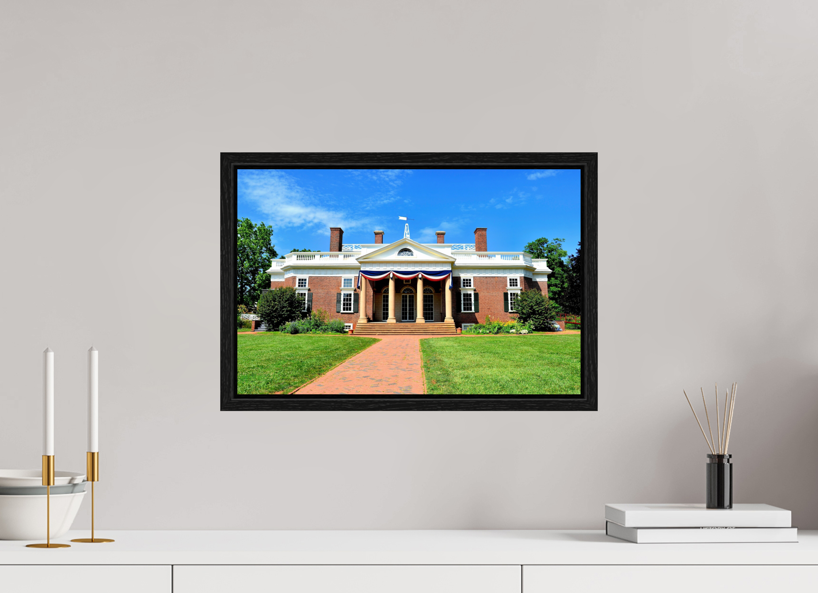 18.3 x 12″, Floater Frame Jefferson’s Masterpiece: Monticello at Midday