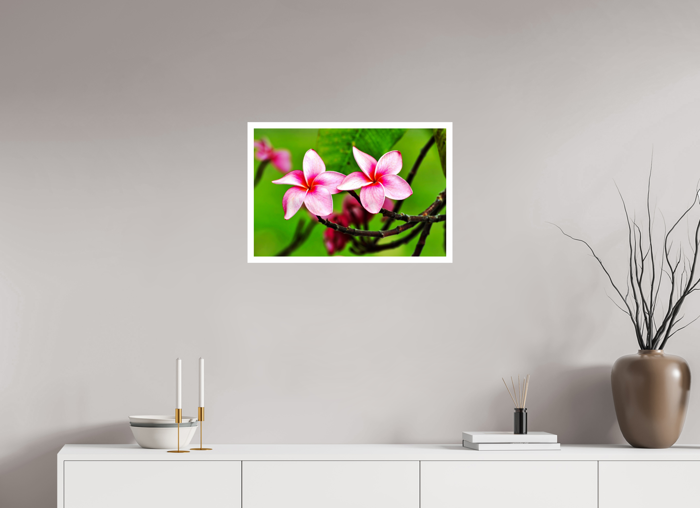 24 x 16″, Hahnemühle FineArt Pearl Print, .79" white border Pink Plumeria Rubra (Frangipani)