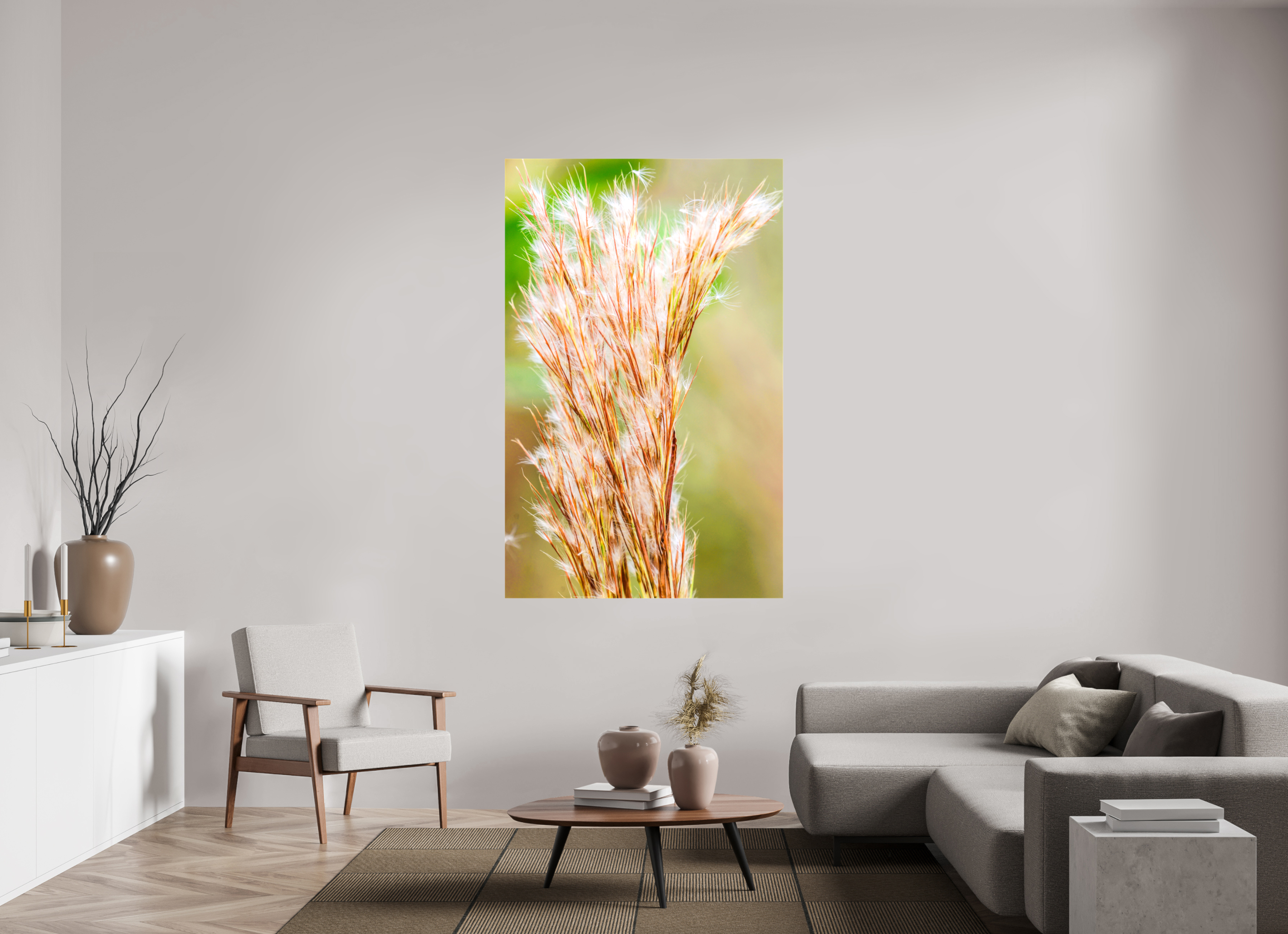 43 x 68.1″, Glossy Canvas on Stretcher Frame, 1,57" Wrapped Bushy Bluestem in the Breeze