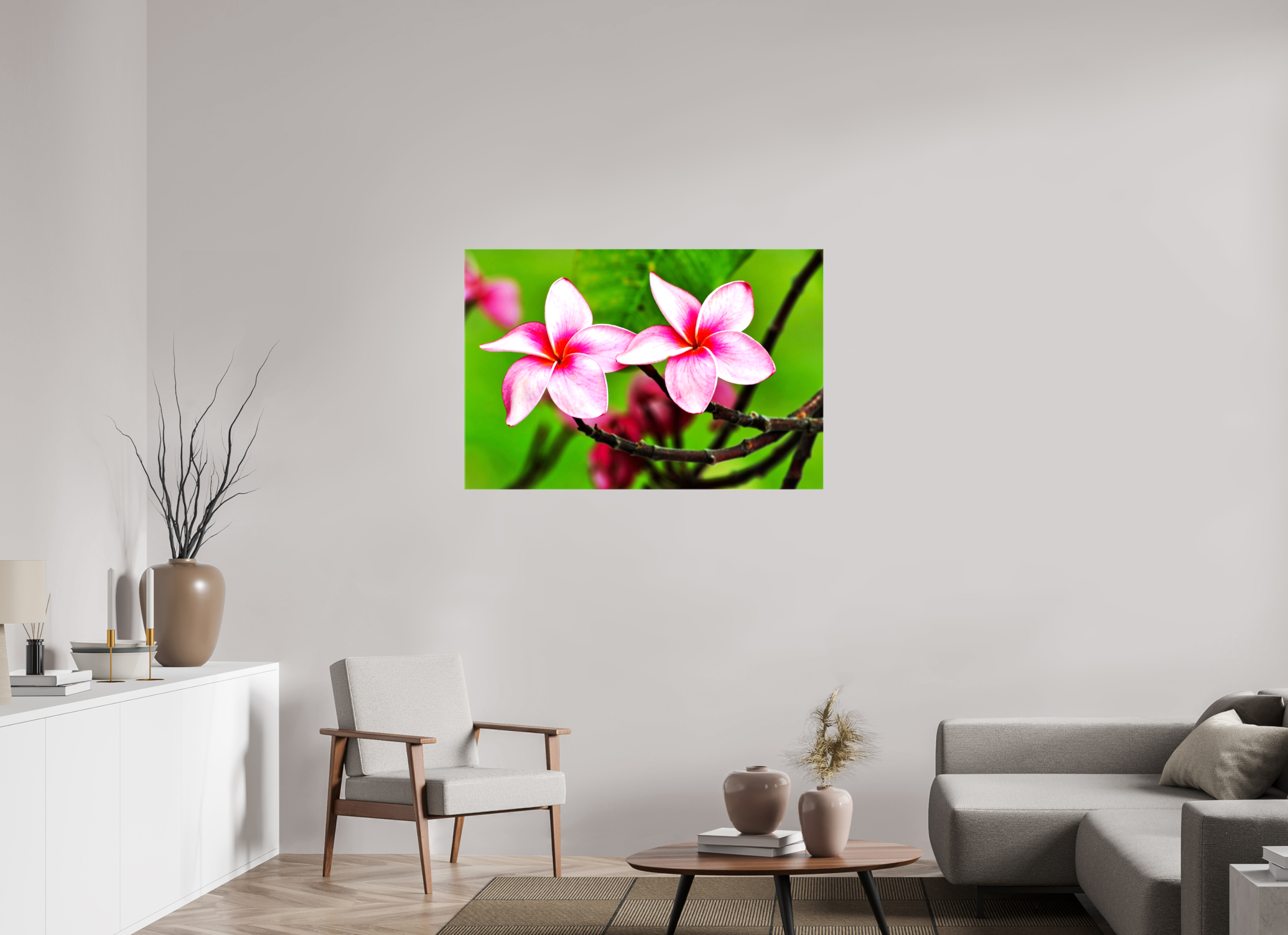 45 x 30″, Glossy Canvas on Stretcher Frame, 1,57" Wrapped Pink Plumeria Rubra (Frangipani)